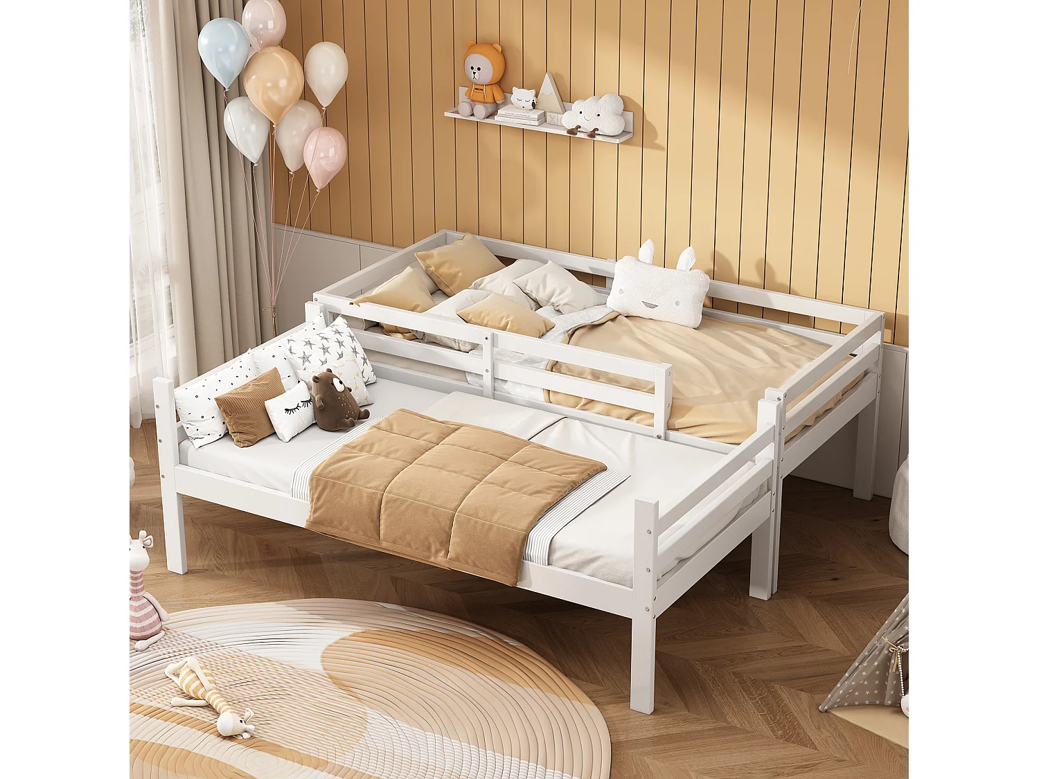 Łóżka piętrowe 2 x 90 x 200 cm z drabinką - drewno sosnowe - kolor biały