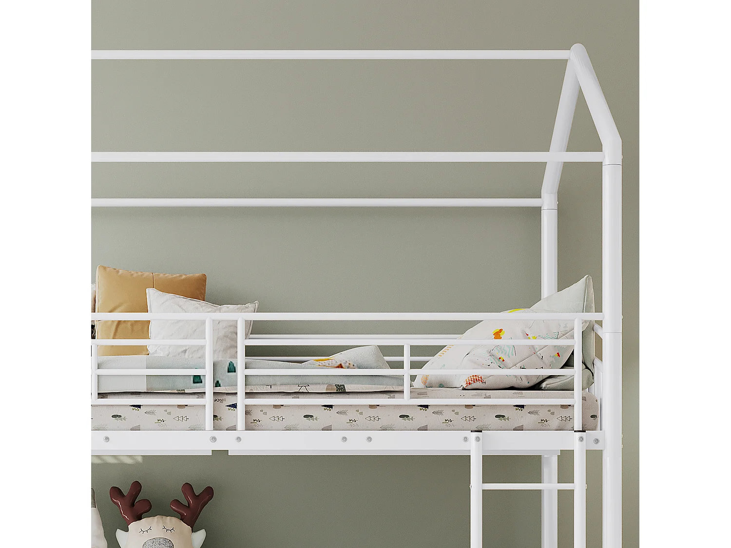 Lits superposés séparables 2 x 90 x 200 cm avec toboggan et échelle, structure en métal, blanc