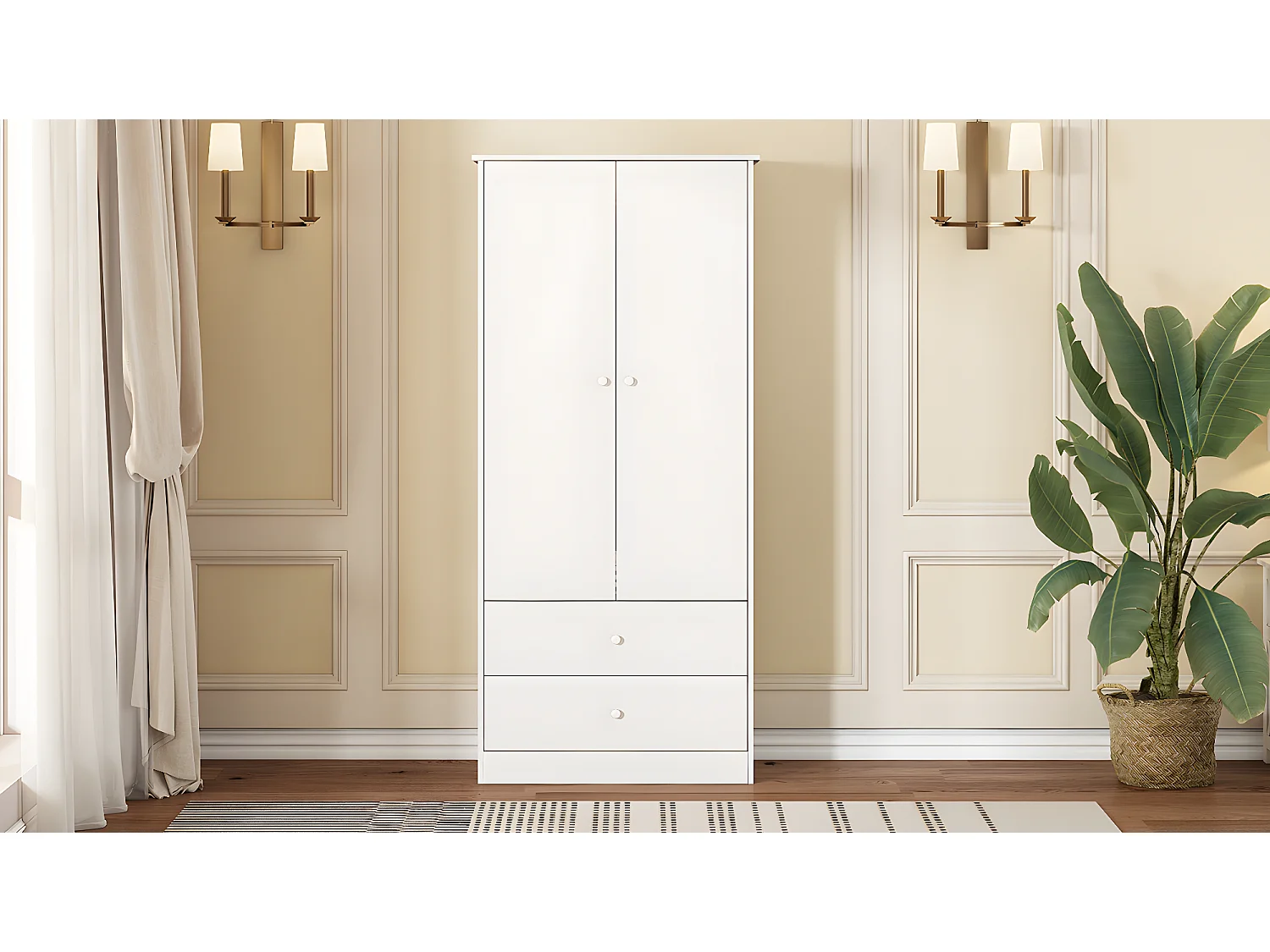 Kledingkast met 2 deuren en 2 laden - spaanplaat - 80 x 40 x 175 cm - kleur wit