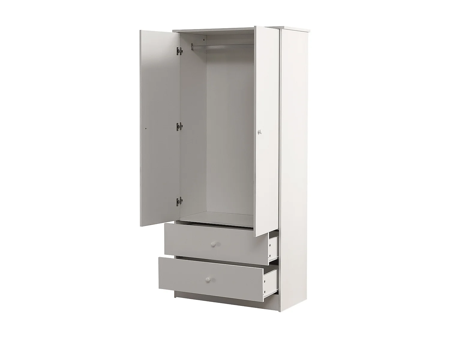 Kledingkast met 2 deuren en 2 laden - spaanplaat - 80 x 40 x 175 cm - kleur wit