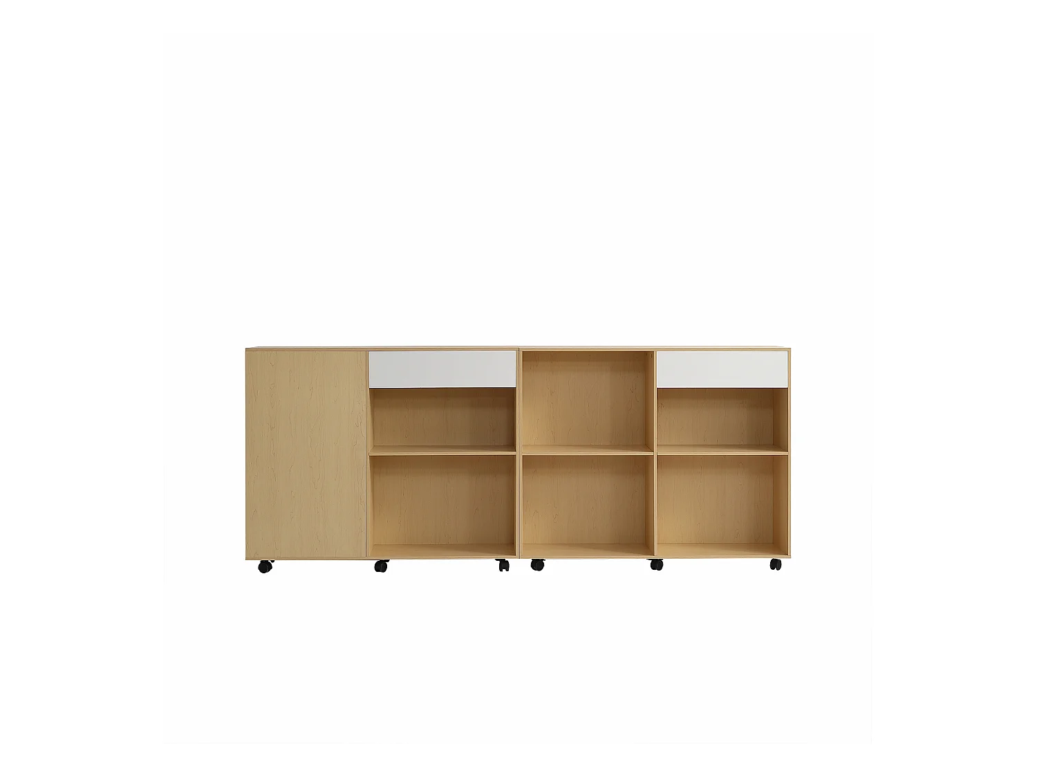2-delige kasten met wielen - MDF + spaanplaat - kleur: wit + licht eiken