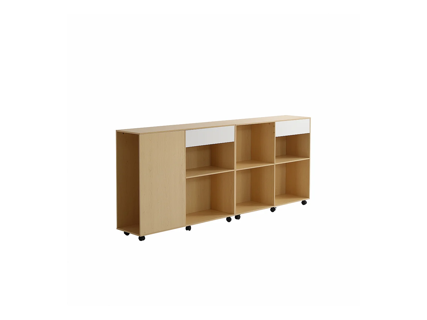 2-delige kasten met wielen - MDF + spaanplaat - kleur: wit + licht eiken