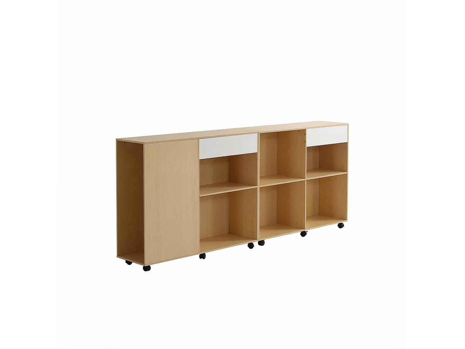 Armoires 2 pièces avec roulettes - MDF + panneaux de particules - coloris: blanc + chêne clair