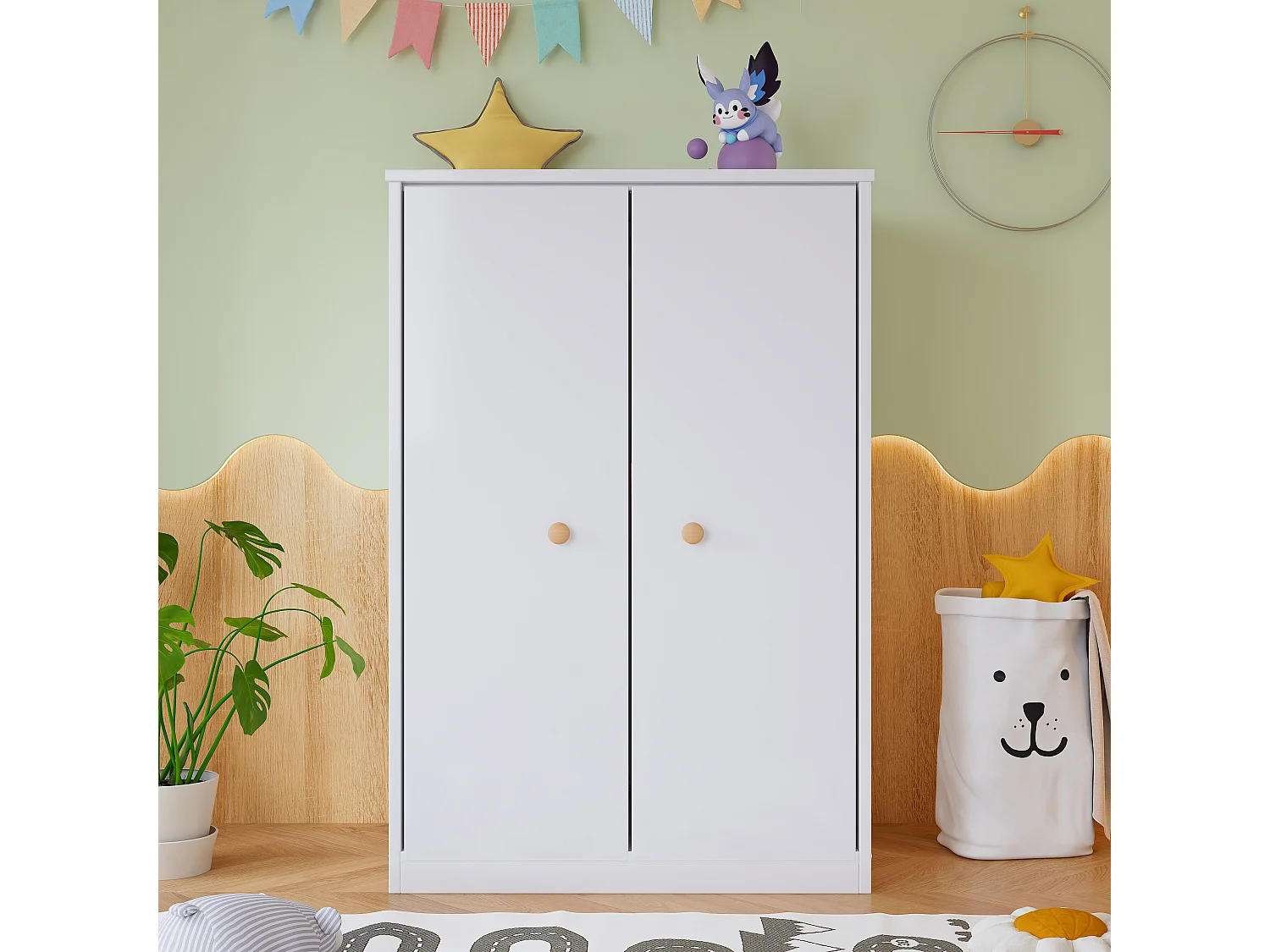 2-türiger Kleiderschrank mit Stange, für Schlafzimmer, Wohnzimmer – MDF-Holz – Weiß