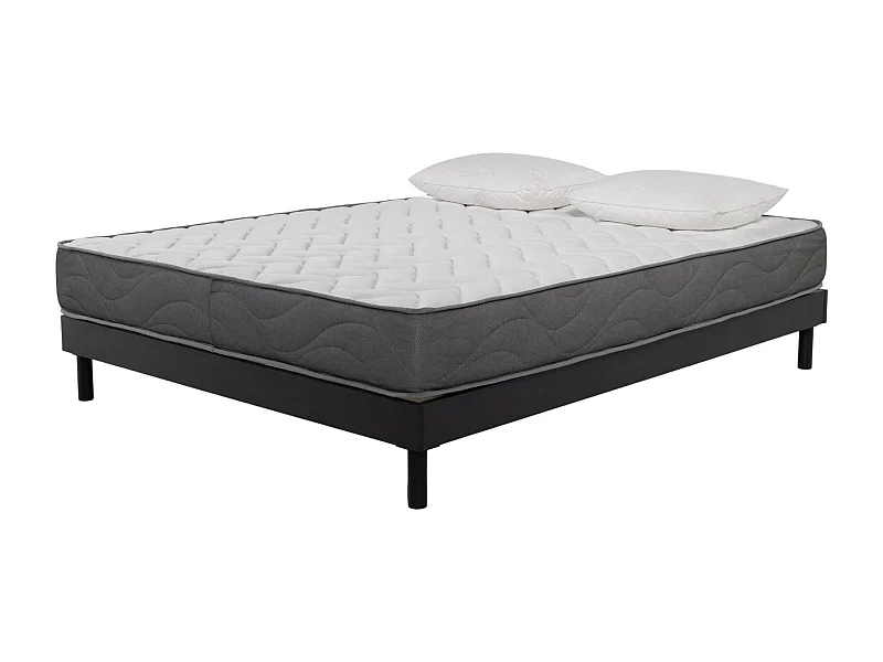 Ensemble Matelas mousse Luxe - 140x200cm et 2 Oreillers 50x70 et Sommier kit gris