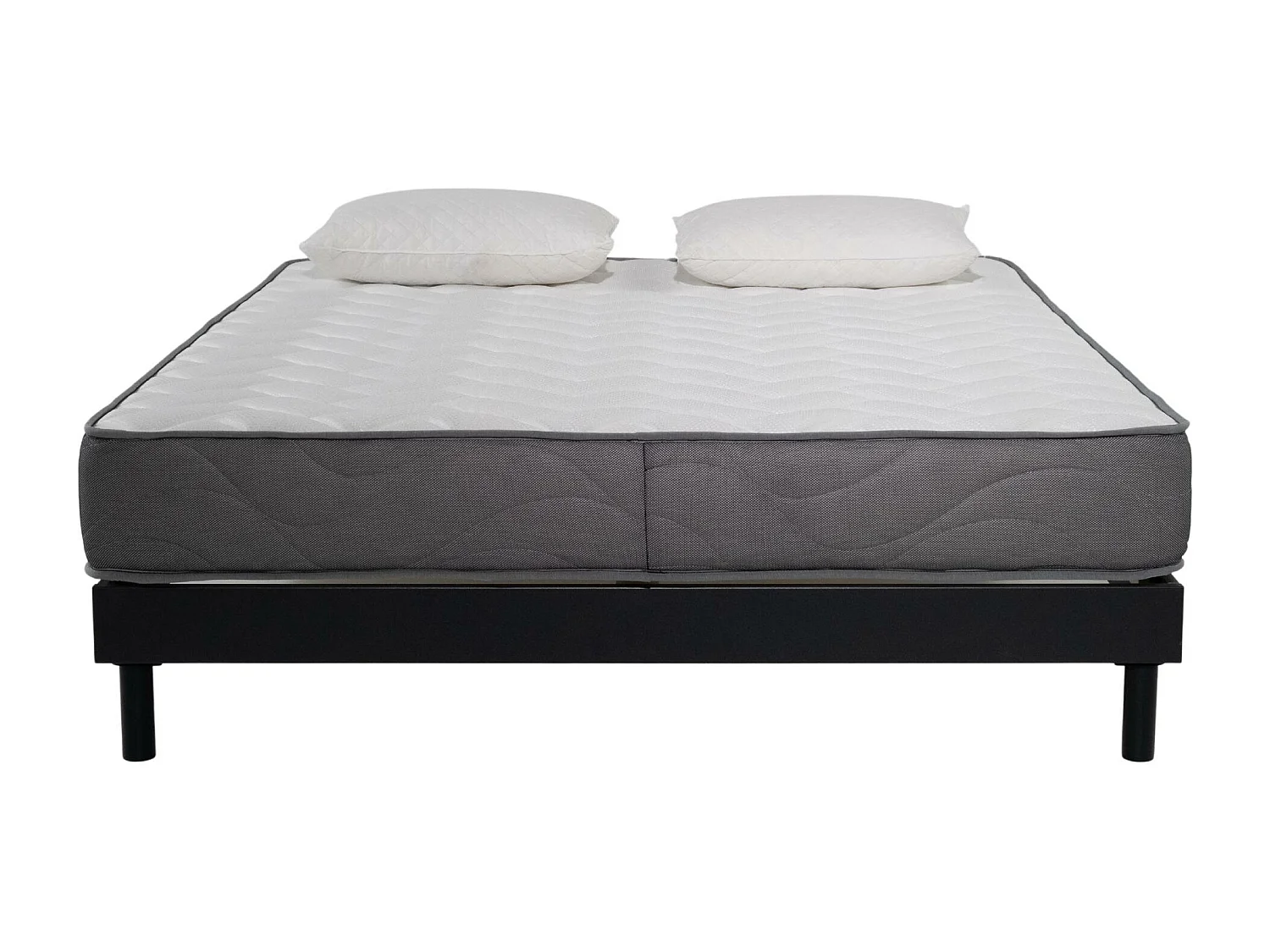 Ensemble Matelas mousse Luxe - 140x200cm et 2 Oreillers 50x70 et Sommier kit gris