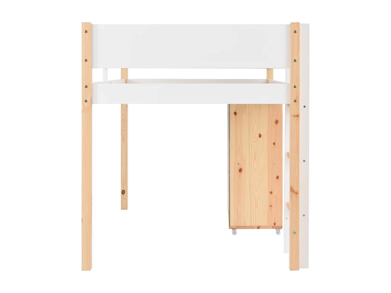 Lit mezzanine 90 x 200 cm avec armoire mobile - pin et MDF - coloris : blanc + naturel