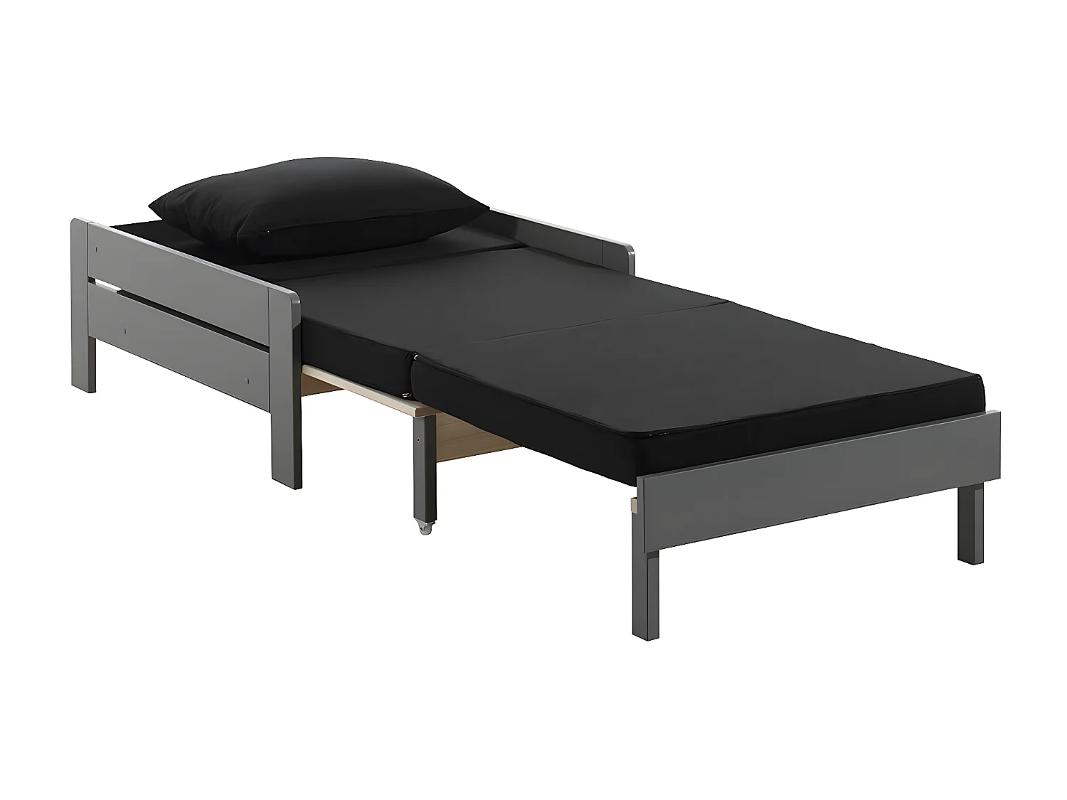 SLEEPY - Fauteuil Convertible d'appoint en Pin Laqué Gris avec Coussins