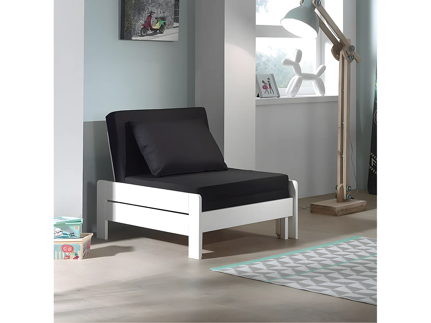 SLEEPY - Fauteuil Convertible d'appoint Laqué Blanc avec Coussins