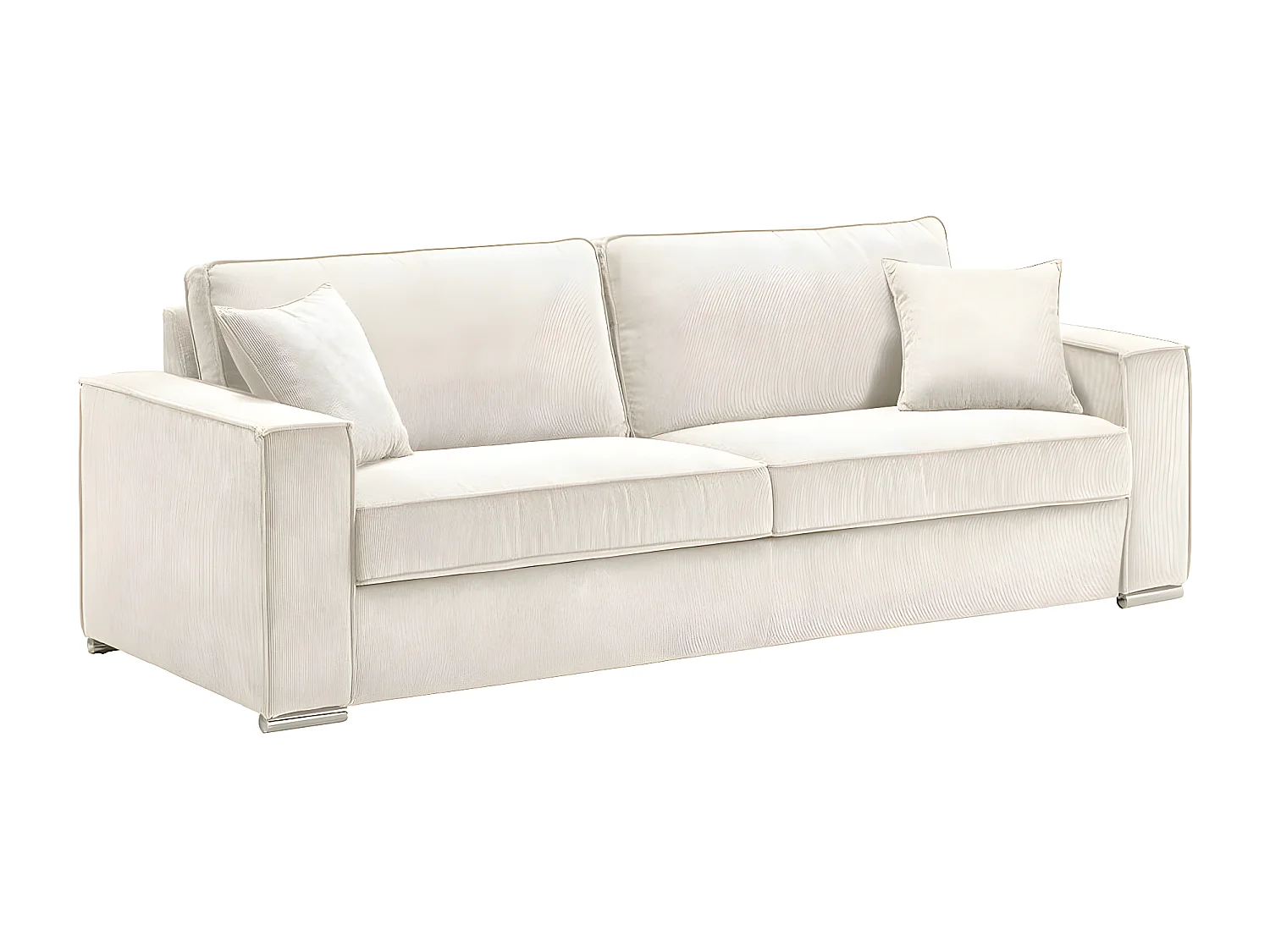 SORIAN - Canapé fixe 4 Places Velours Côtelé avec 2 Coussins Blanc