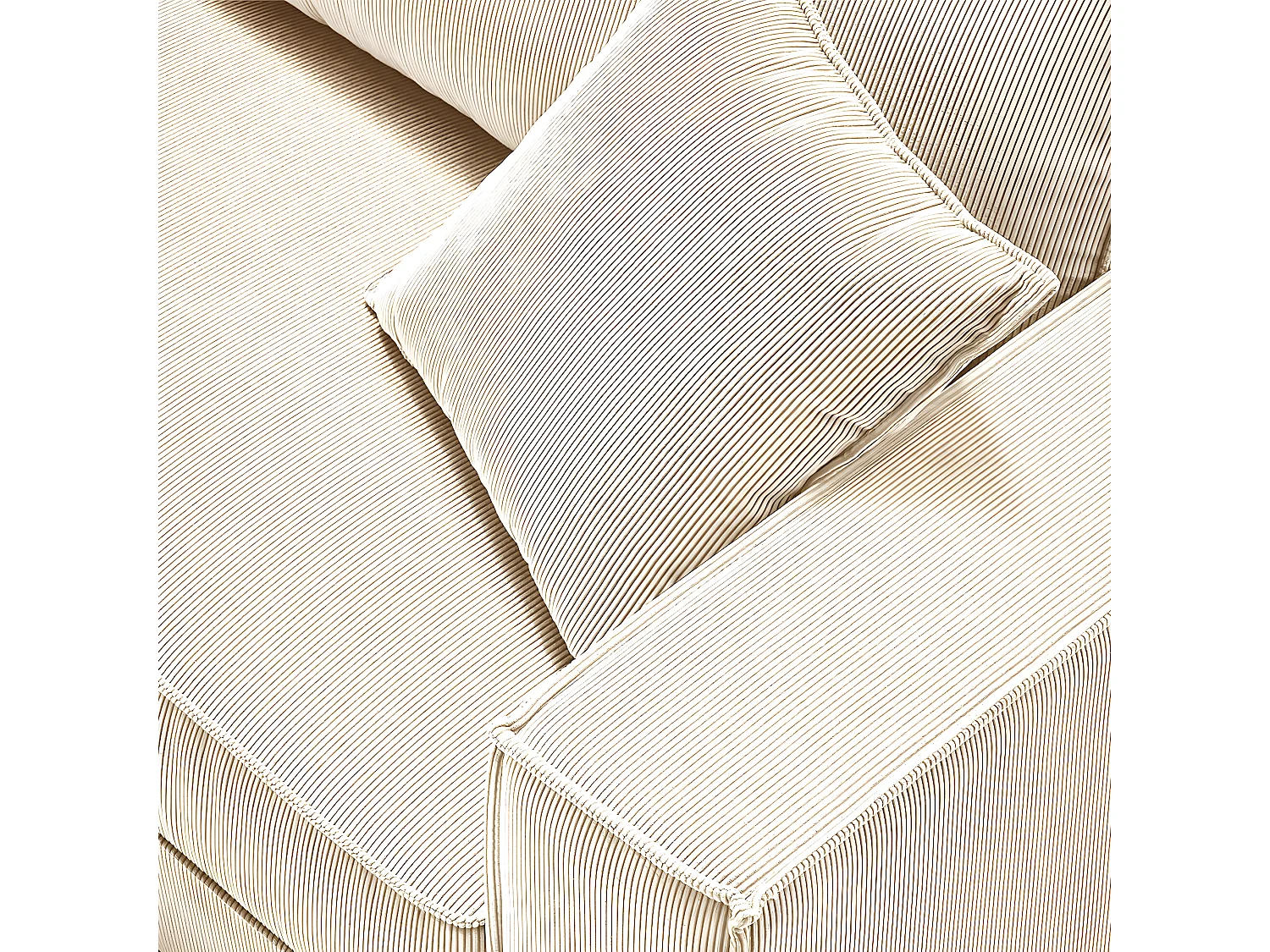 SORIAN - Canapé fixe 4 Places Velours Côtelé avec 2 Coussins Blanc