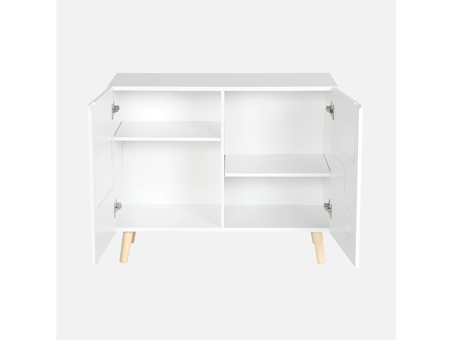 Commode enfant. blanc. 2 portes avec nuages en cannage. 2 étagères
