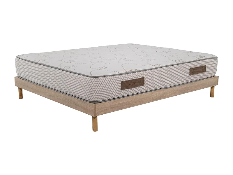 Ensemble Matelas mousse Cosmos White - 140x200cm - accueil mémoire de forme et Sommier kit chêne