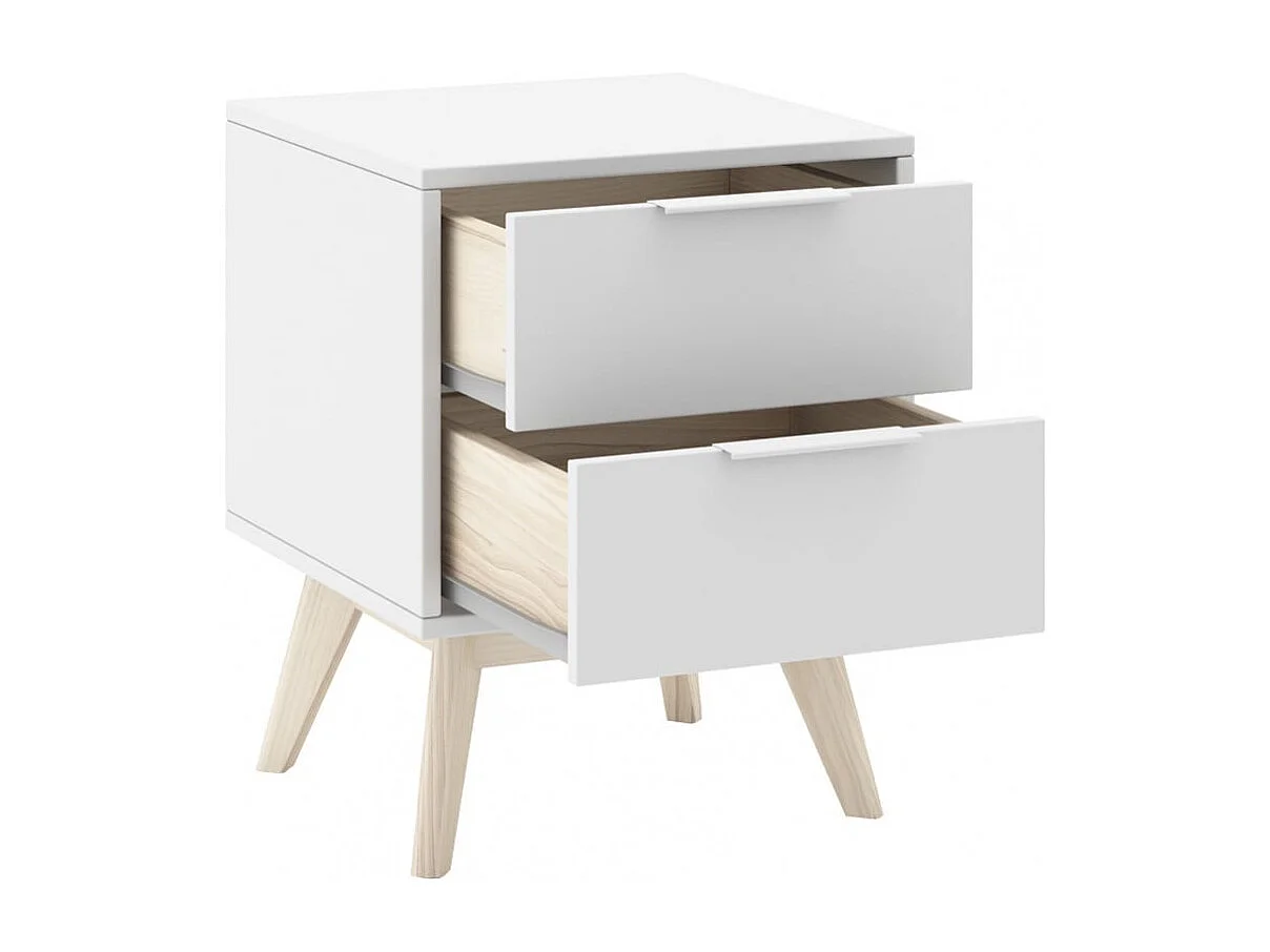 LAUPELL - Pack Lit 140x190cm + 2 Chevets 2 Tiroirs Pin Naturel et Blanc Scandinave