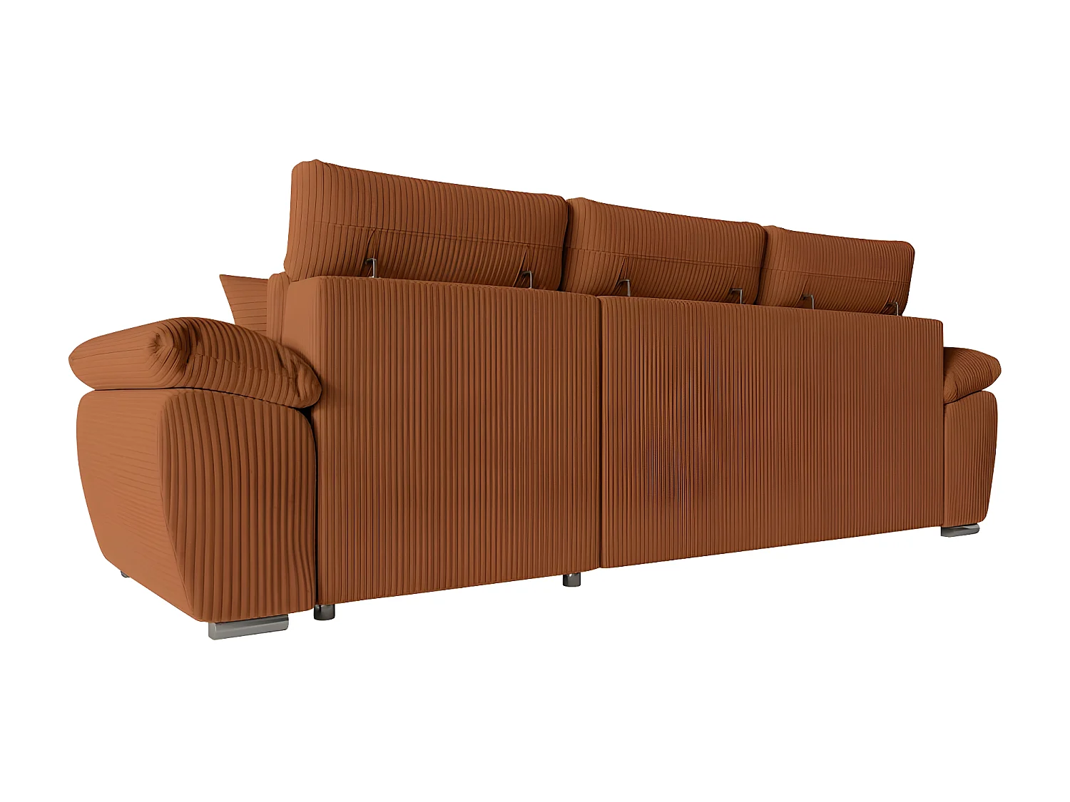 Canapé d'angle 4 places Komeco reversible convertible avec coffre en velours côtelé - Terracotta - L265 x P166 x H91cm - Loungitude