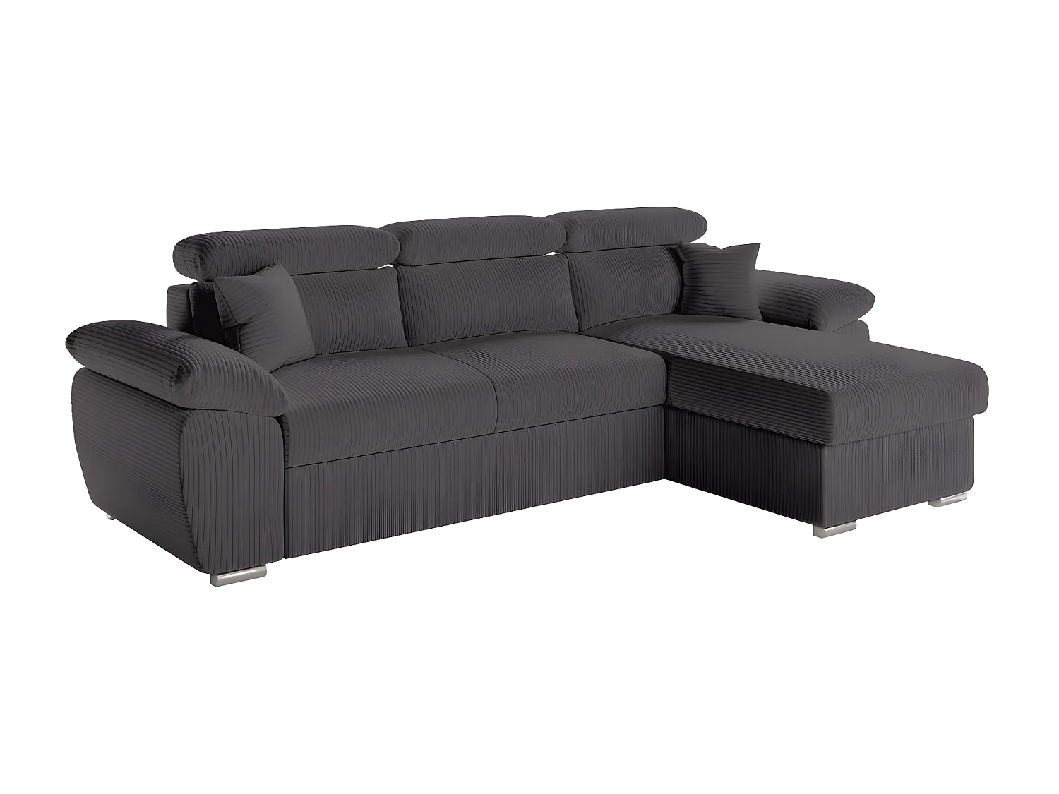 Canapé d'angle 4 places Komeco reversible convertible avec coffre en velours côtelé - Gris - L265 x P166 x H91cm - Loungitude