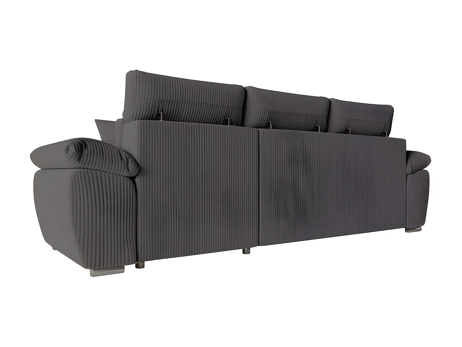 Canapé d'angle 4 places Komeco reversible convertible avec coffre en velours côtelé - Gris - L265 x P166 x H91cm - Loungitude