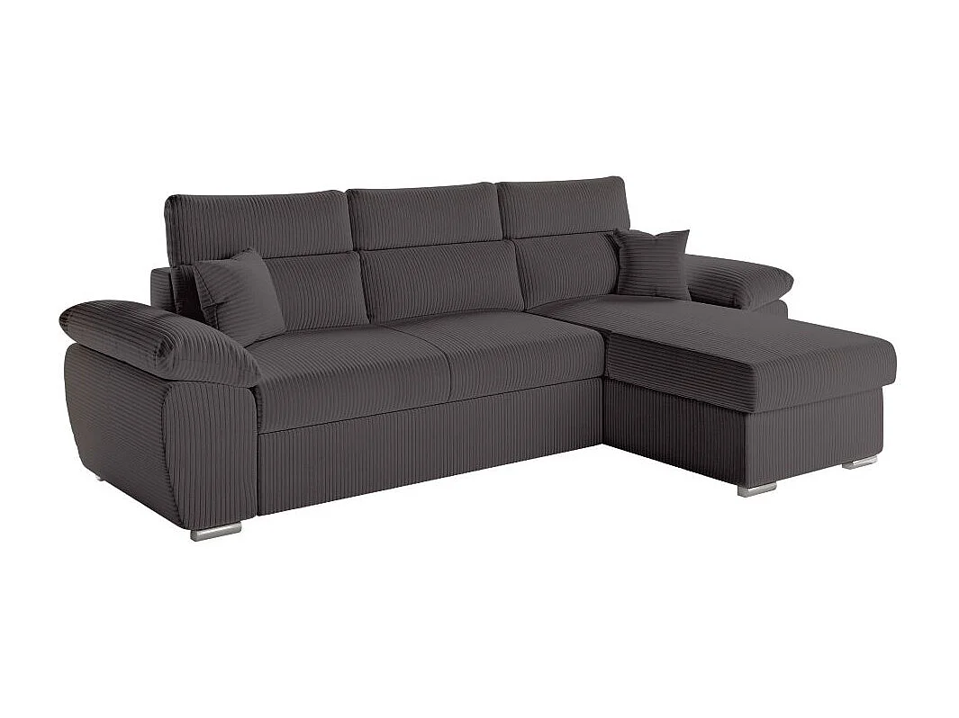 Canapé d'angle 4 places Komeco reversible convertible avec coffre en velours côtelé - Gris - L265 x P166 x H91cm - Loungitude