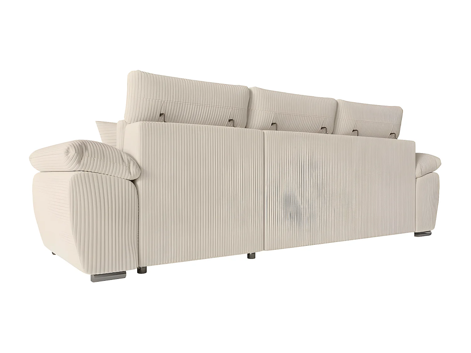 Canapé d'angle 4 places Komeco reversible convertible avec coffre en velours côtelé - Beige - L265 x P166 x H91cm - Loungitude