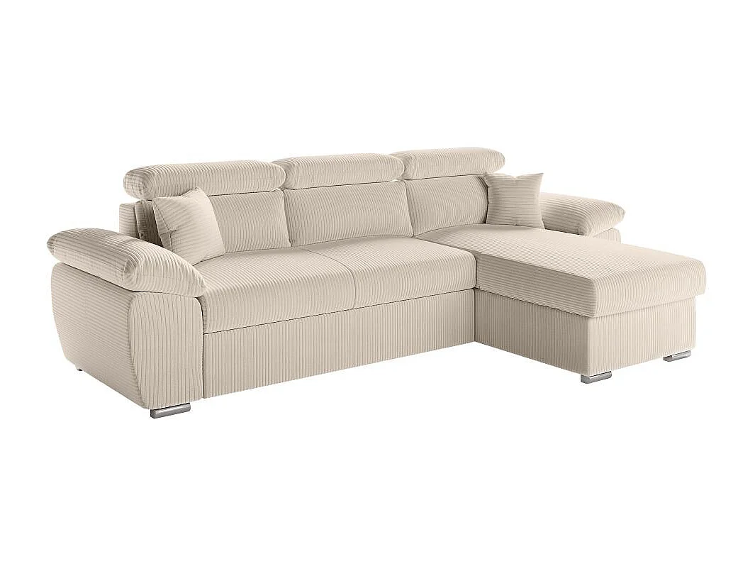 Canapé d'angle 4 places Komeco reversible convertible avec coffre en velours côtelé - Beige - L265 x P166 x H91cm - Loungitude
