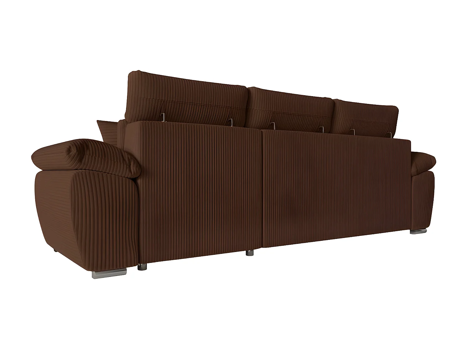 Canapé d'angle 4 places Komeco reversible convertible avec coffre en velours côtelé - Marron - L265 x P166 x H91cm - Loungitude