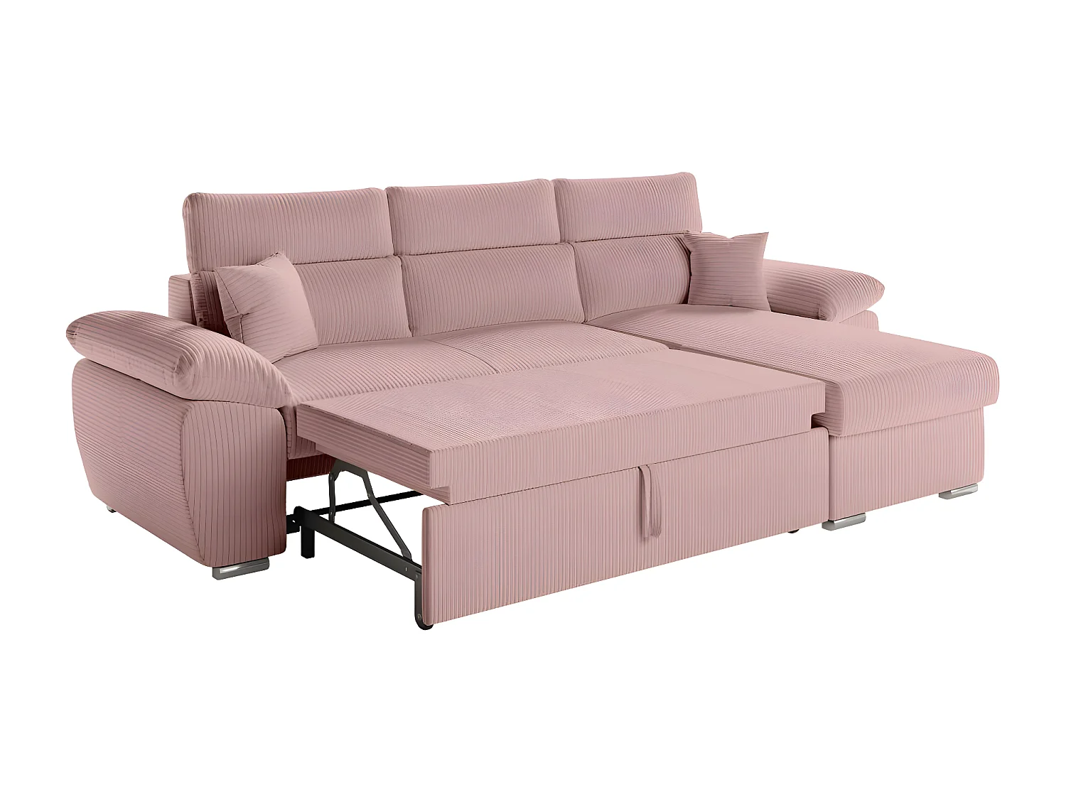 Canapé d'angle 4 places Komeco reversible convertible avec coffre en velours côtelé - Rose - L265 x P166 x H91cm - Loungitude