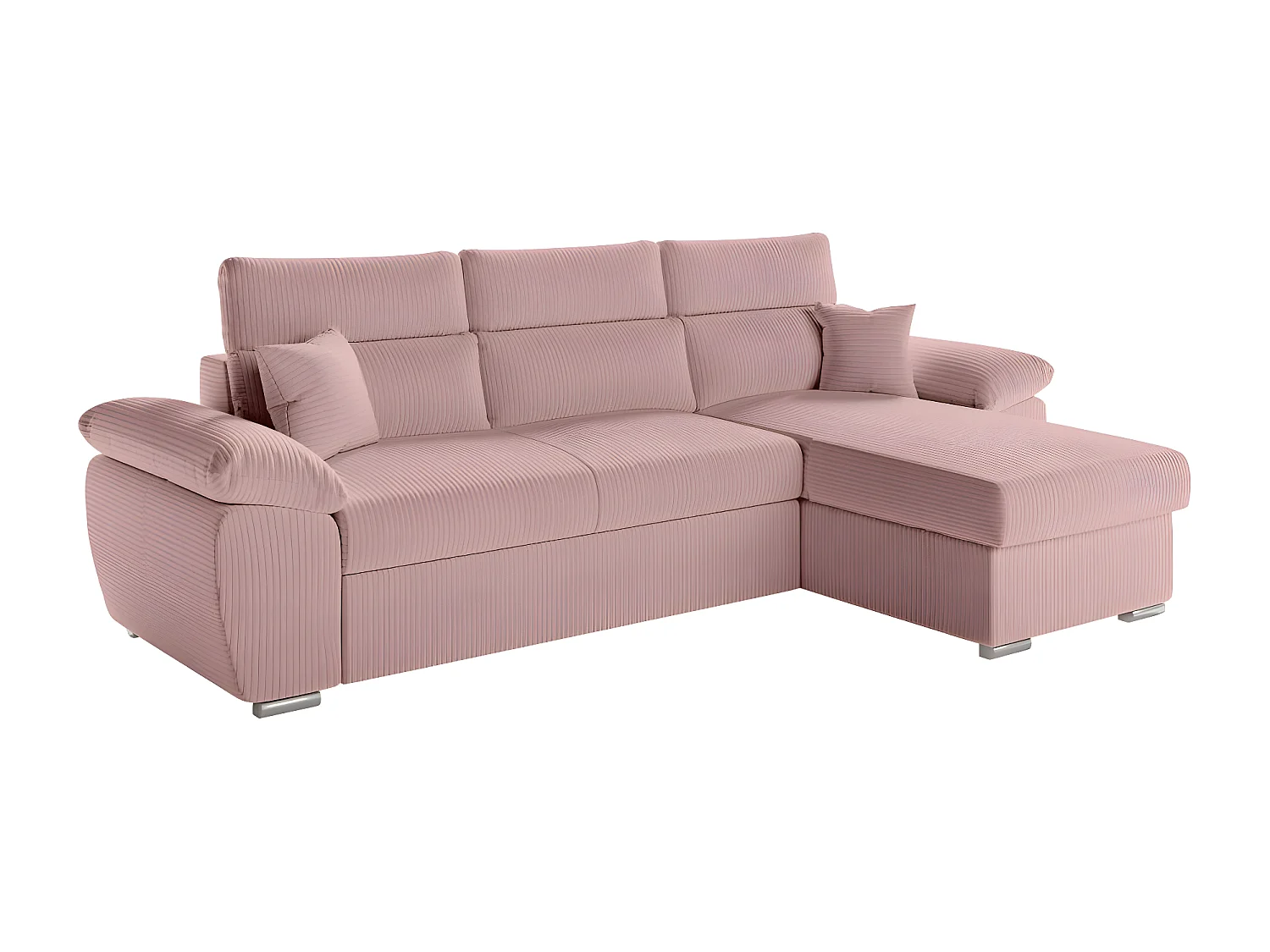 Canapé d'angle 4 places Komeco reversible convertible avec coffre en velours côtelé - Rose - L265 x P166 x H91cm - Loungitude