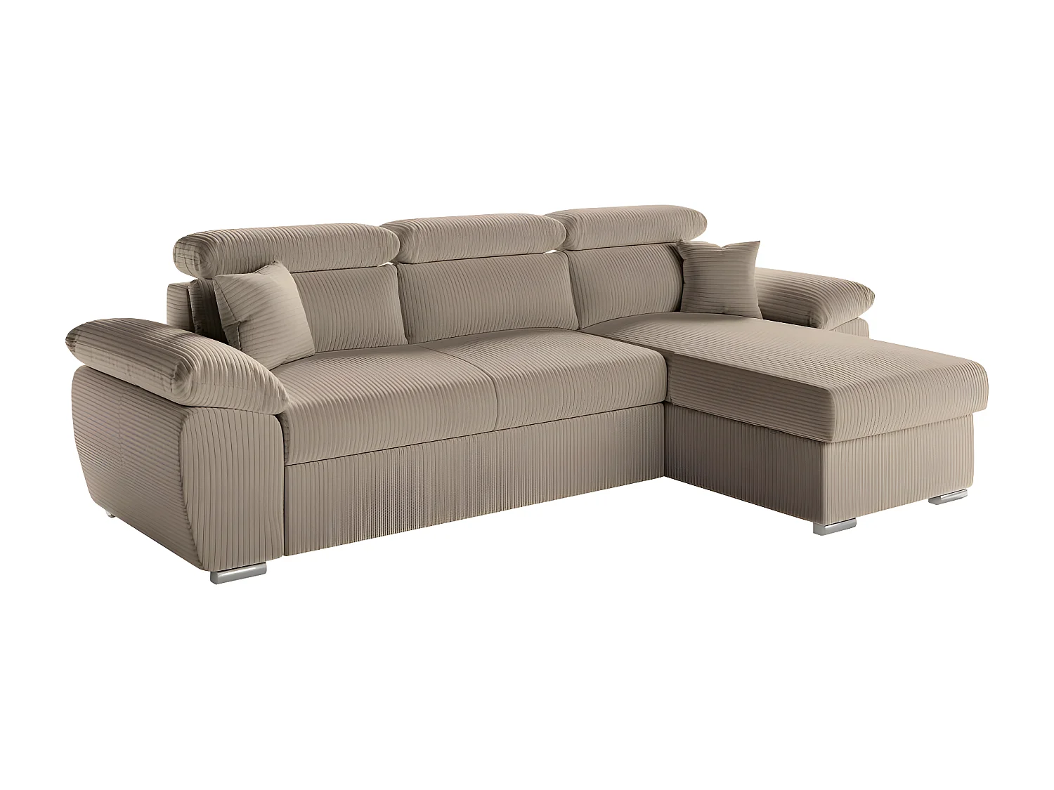 Canapé d'angle 4 places Komeco reversible convertible avec coffre en velours côtelé - Taupe - L265 x P166 x H91cm - Loungitude