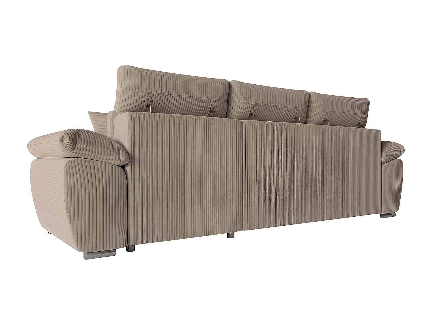 Canapé d'angle 4 places Komeco reversible convertible avec coffre en velours côtelé - Taupe - L265 x P166 x H91cm - Loungitude