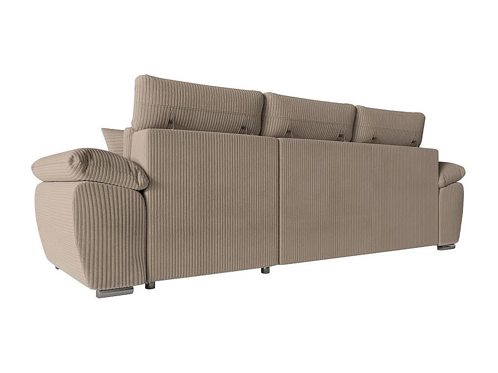 Canapé d'angle 4 places Komeco reversible convertible avec coffre en velours côtelé - Taupe - L265 x P166 x H91cm - Loungitude