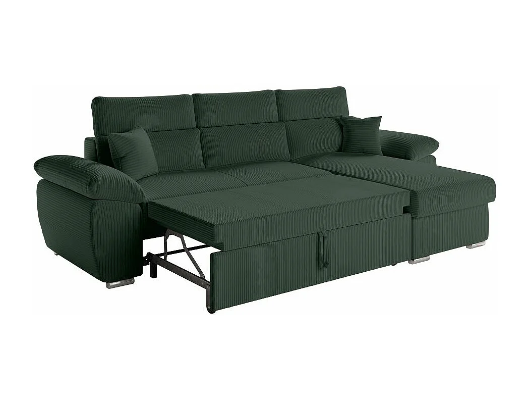 Canapé d'angle 4 places Komeco reversible convertible avec coffre en velours côtelé - Vert foncé - L265 x P166 x H91cm - Loungitude