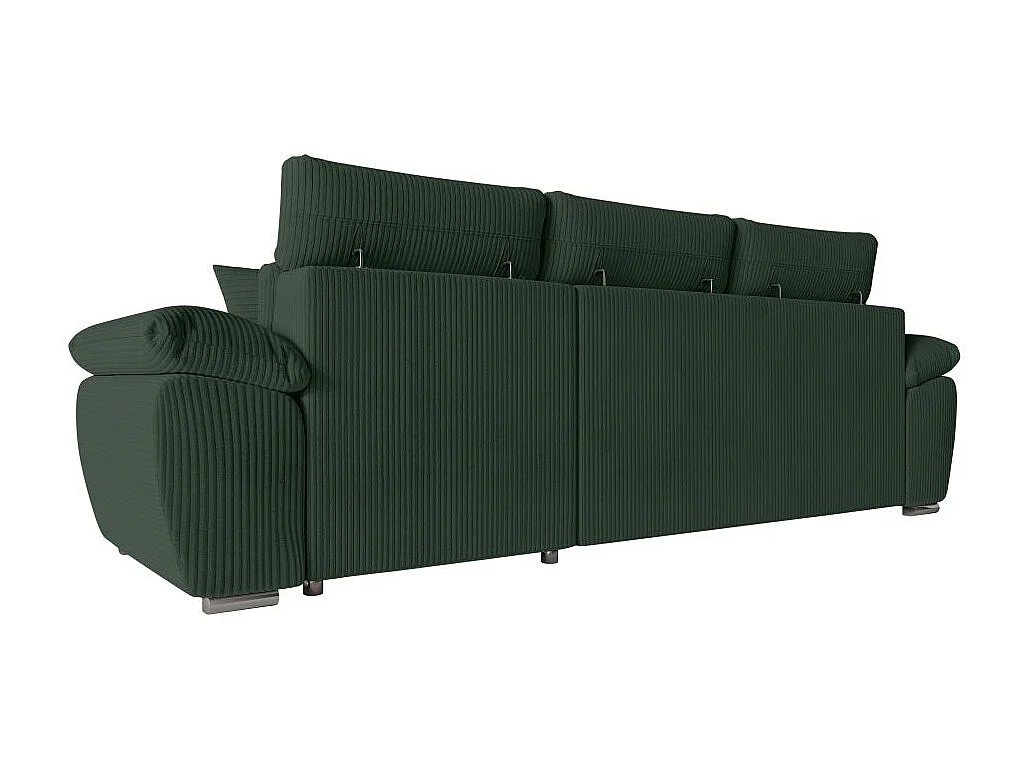 Canapé d'angle 4 places Komeco reversible convertible avec coffre en velours côtelé - Vert foncé - L265 x P166 x H91cm - Loungitude