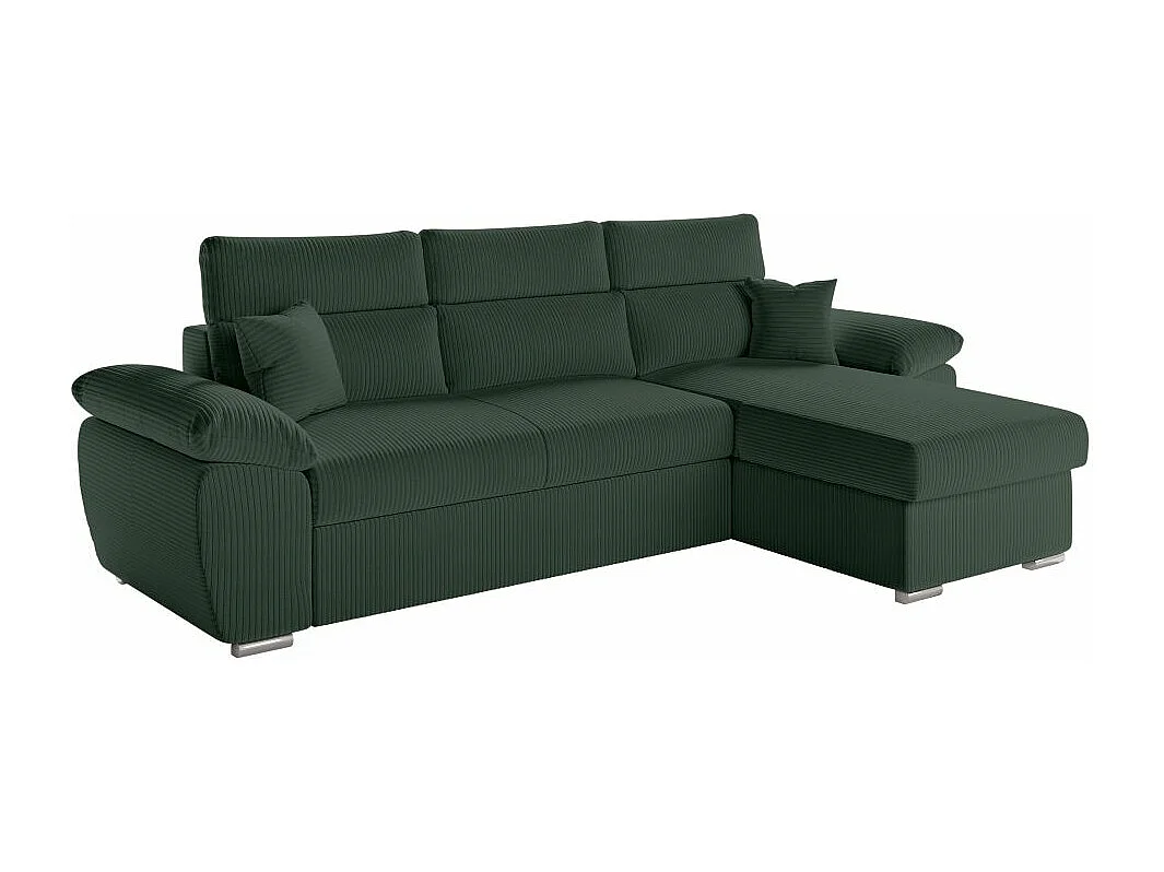 Canapé d'angle 4 places Komeco reversible convertible avec coffre en velours côtelé - Vert foncé - L265 x P166 x H91cm - Loungitude