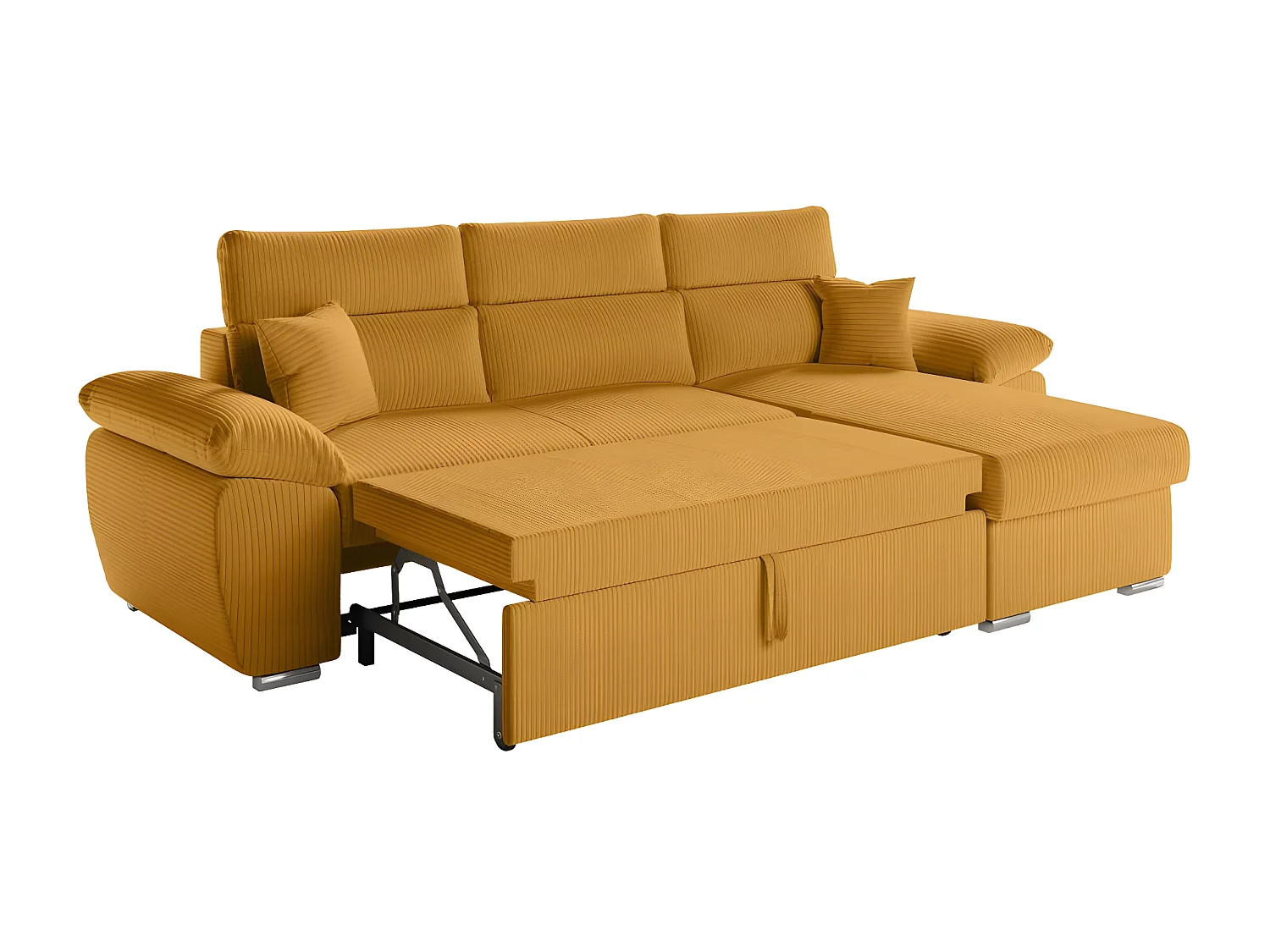 Canapé d'angle 4 places Komeco reversible convertible avec coffre en velours côtelé - Jaune - L265 x P166 x H91cm - Loungitude