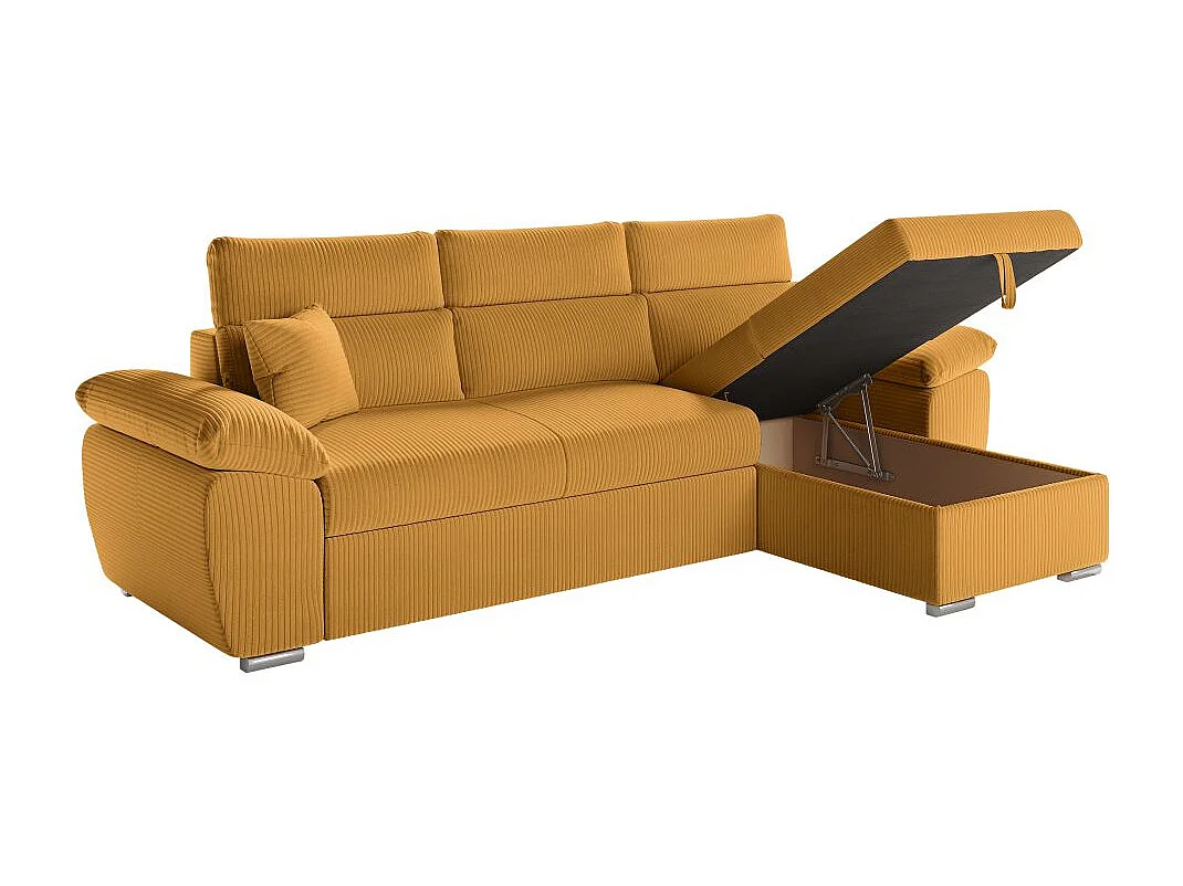 Canapé d'angle 4 places Komeco reversible convertible avec coffre en velours côtelé - Jaune - L265 x P166 x H91cm - Loungitude
