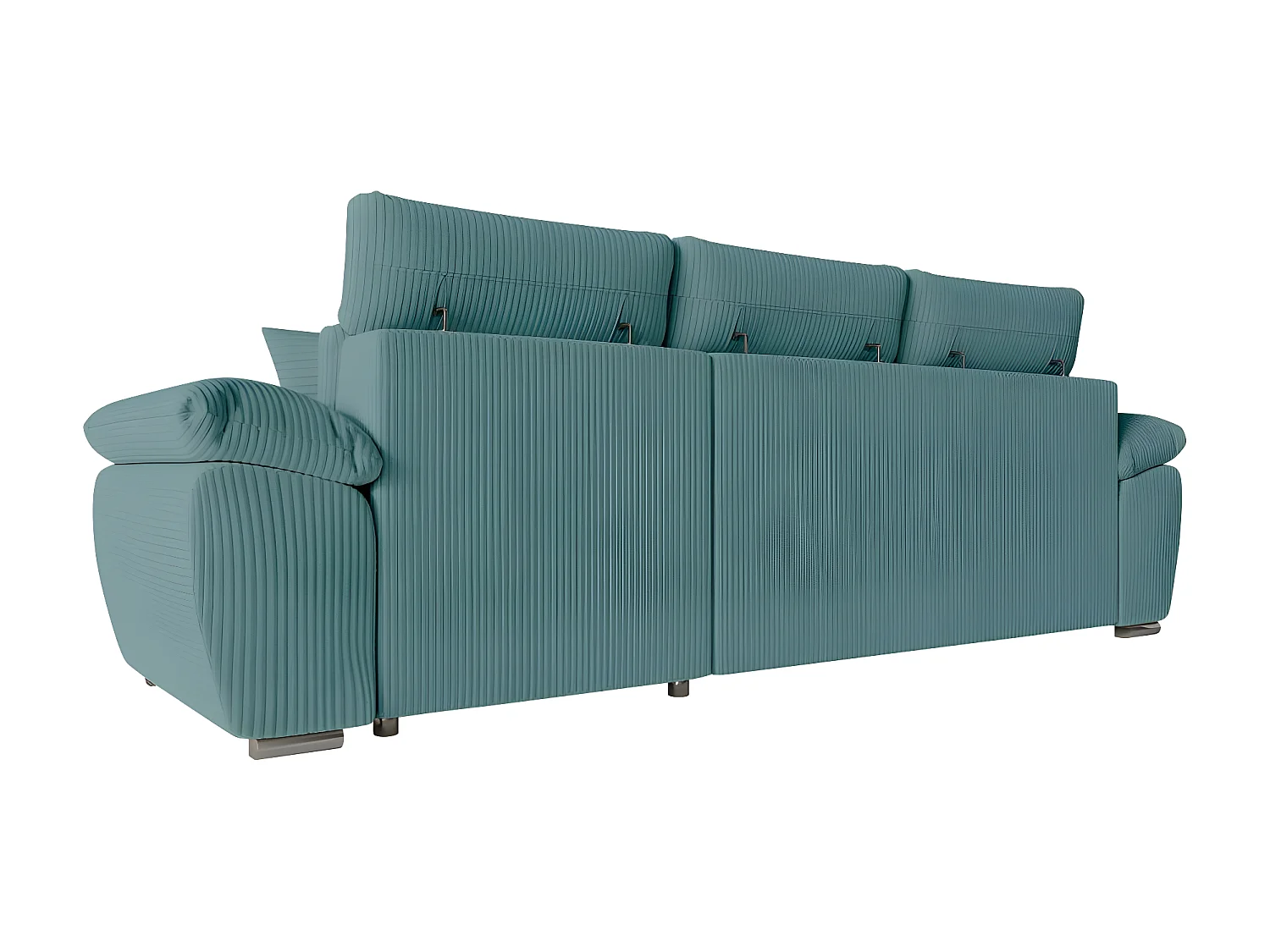 Canapé d'angle 4 places Komeco reversible convertible avec coffre en velours côtelé - Bleu clair - L265 x P166 x H91cm - Loungitude