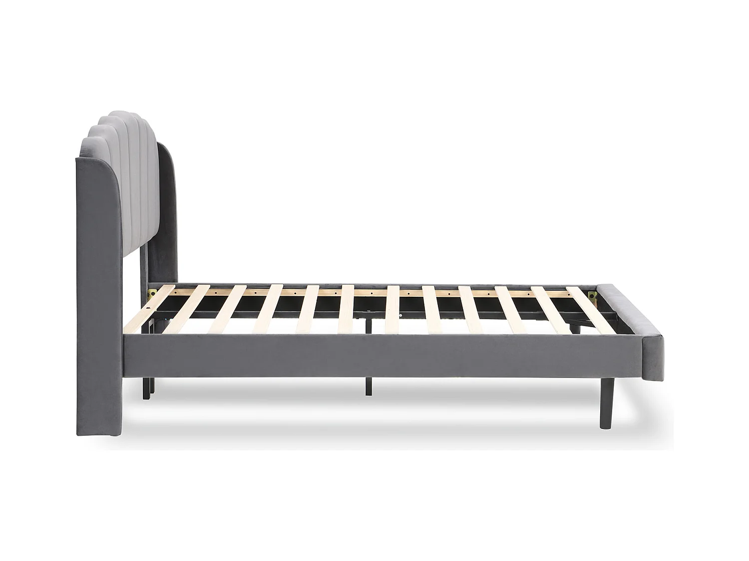 Gestoffeerd volwassen bed, met bewegingsgevoelige LED-verlichting, lattenbodem en hoofdbord, grijs 140x200cm