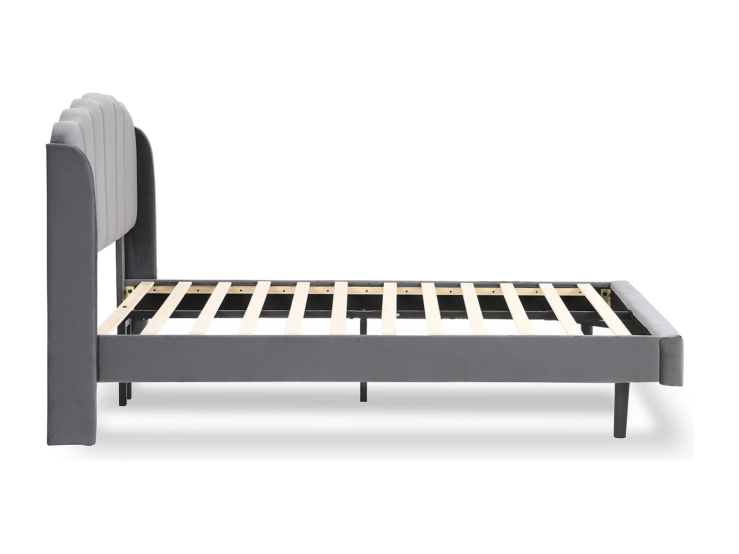 Gestoffeerd volwassen bed, met bewegingsgevoelige LED-verlichting, lattenbodem en hoofdbord, grijs 140x200cm