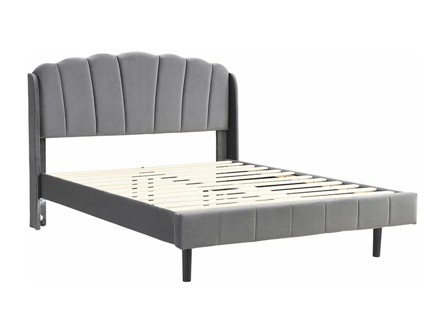 Gestoffeerd volwassen bed, met bewegingsgevoelige LED-verlichting, lattenbodem en hoofdbord, grijs 140x200cm