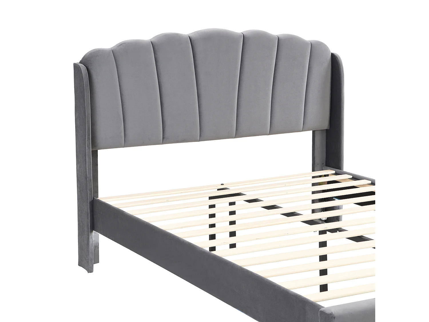 Gestoffeerd volwassen bed, met bewegingsgevoelige LED-verlichting, lattenbodem en hoofdbord, grijs 140x200cm