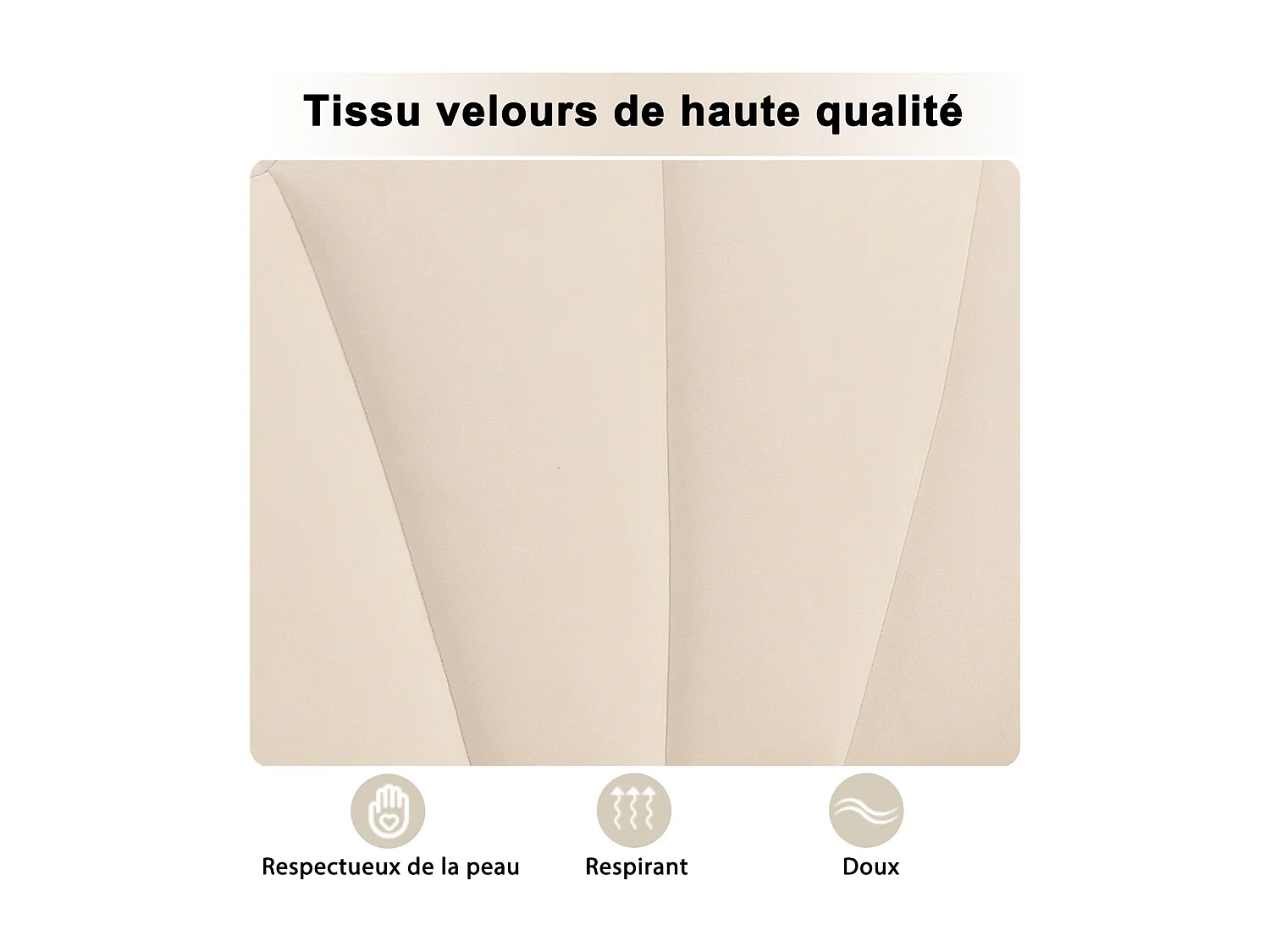 Lit adulte double rembourré en velours, avec sommier à lattes en bois, tête de lit réglable en forme de coquille, pieds en fer doré, 140x190cm beige