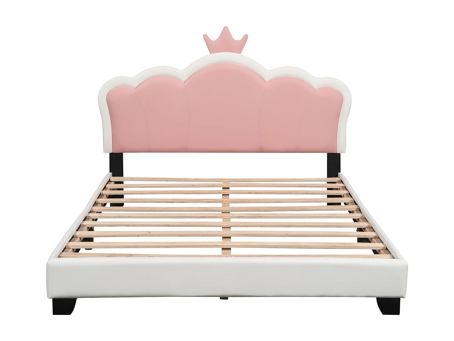 Cama 140x200cm - Cama Infantil con Cabecero Corona + Somier de Láminas - Blanco