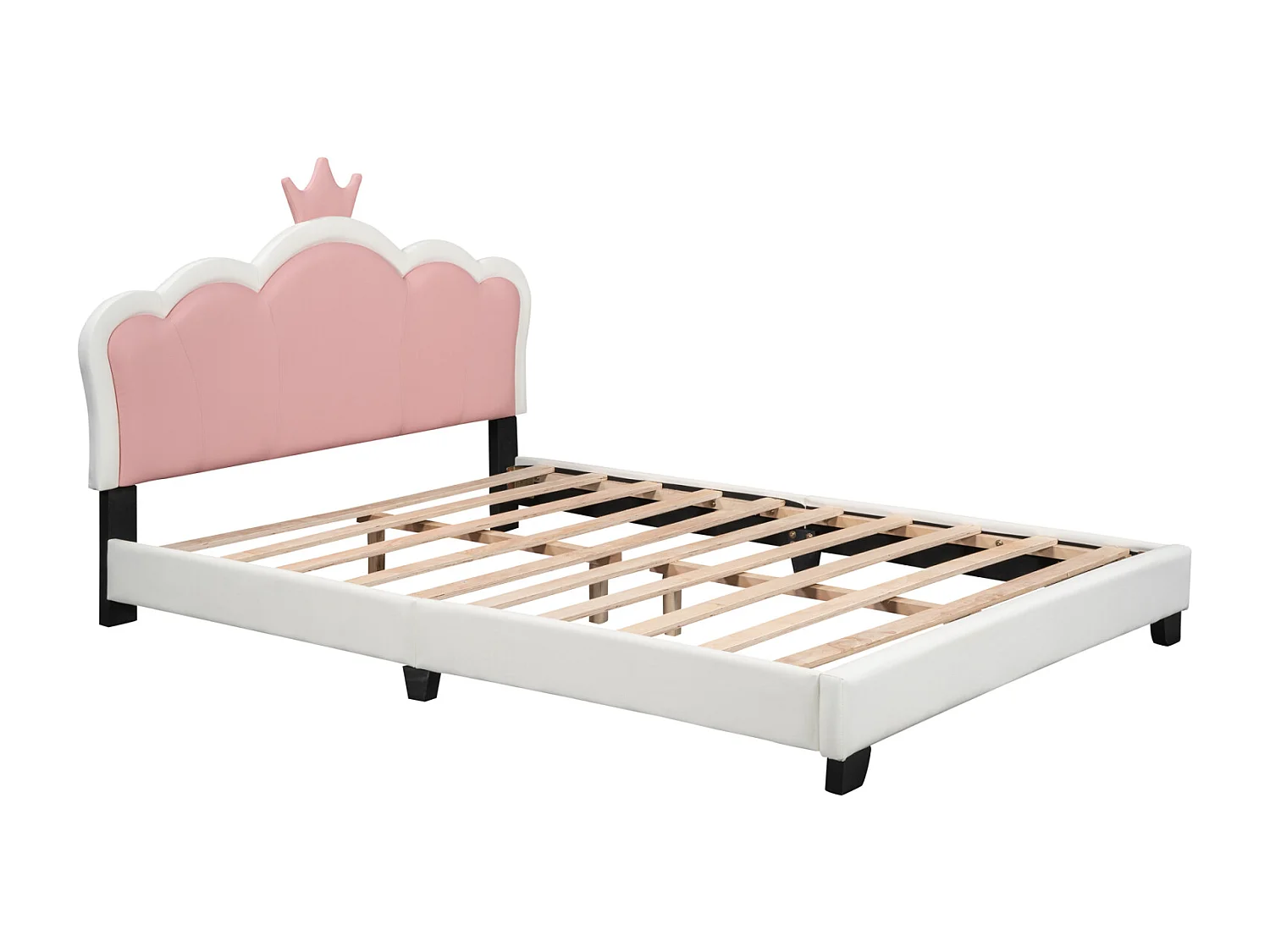 Cama 140x200cm - Cama Infantil con Cabecero Corona + Somier de Láminas - Blanco