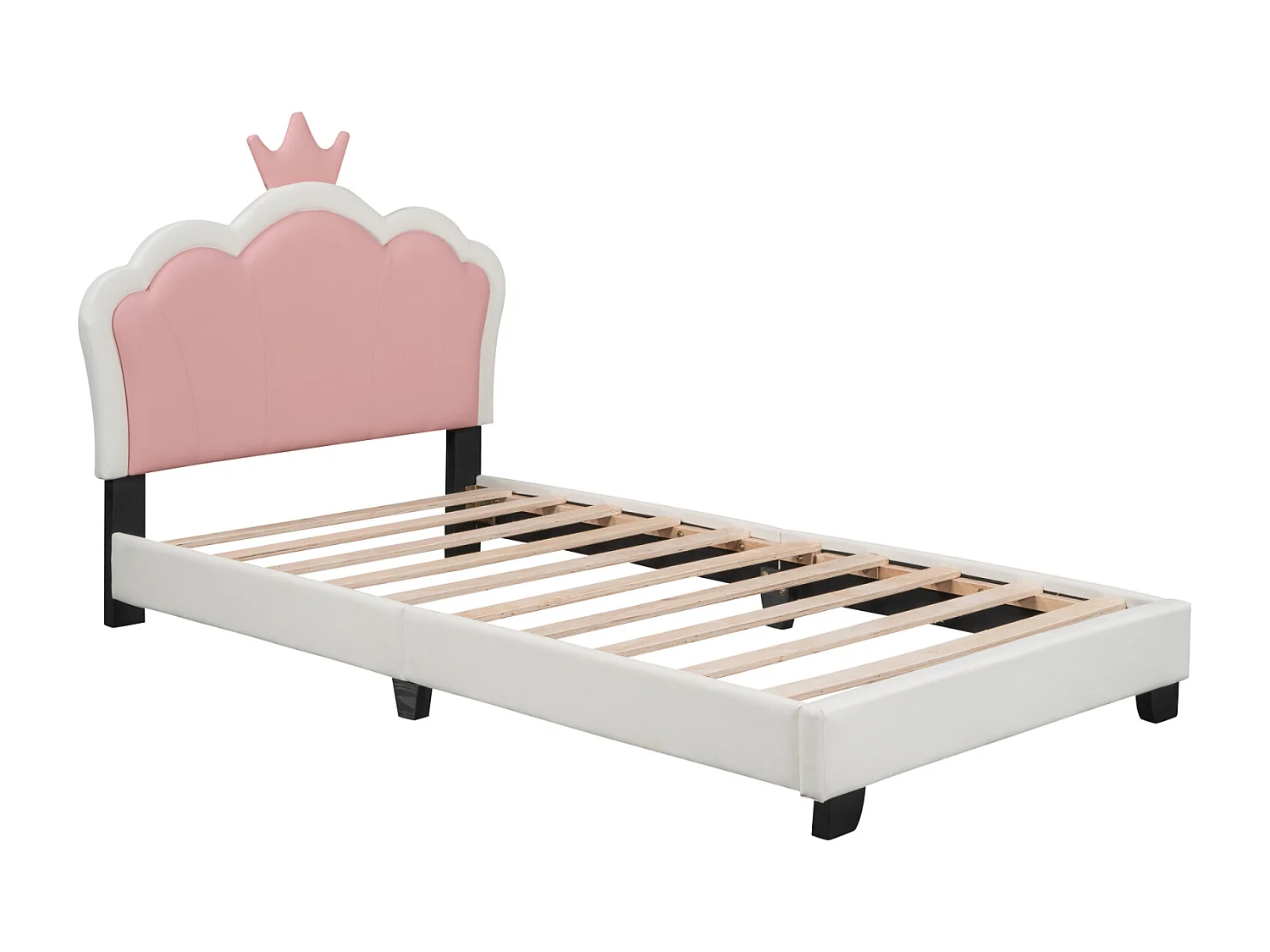 Lit 90x200cm - Lit d'Enfant avec Tête de Lit en Forme de couronne + Sommier à Lattes - Blanc