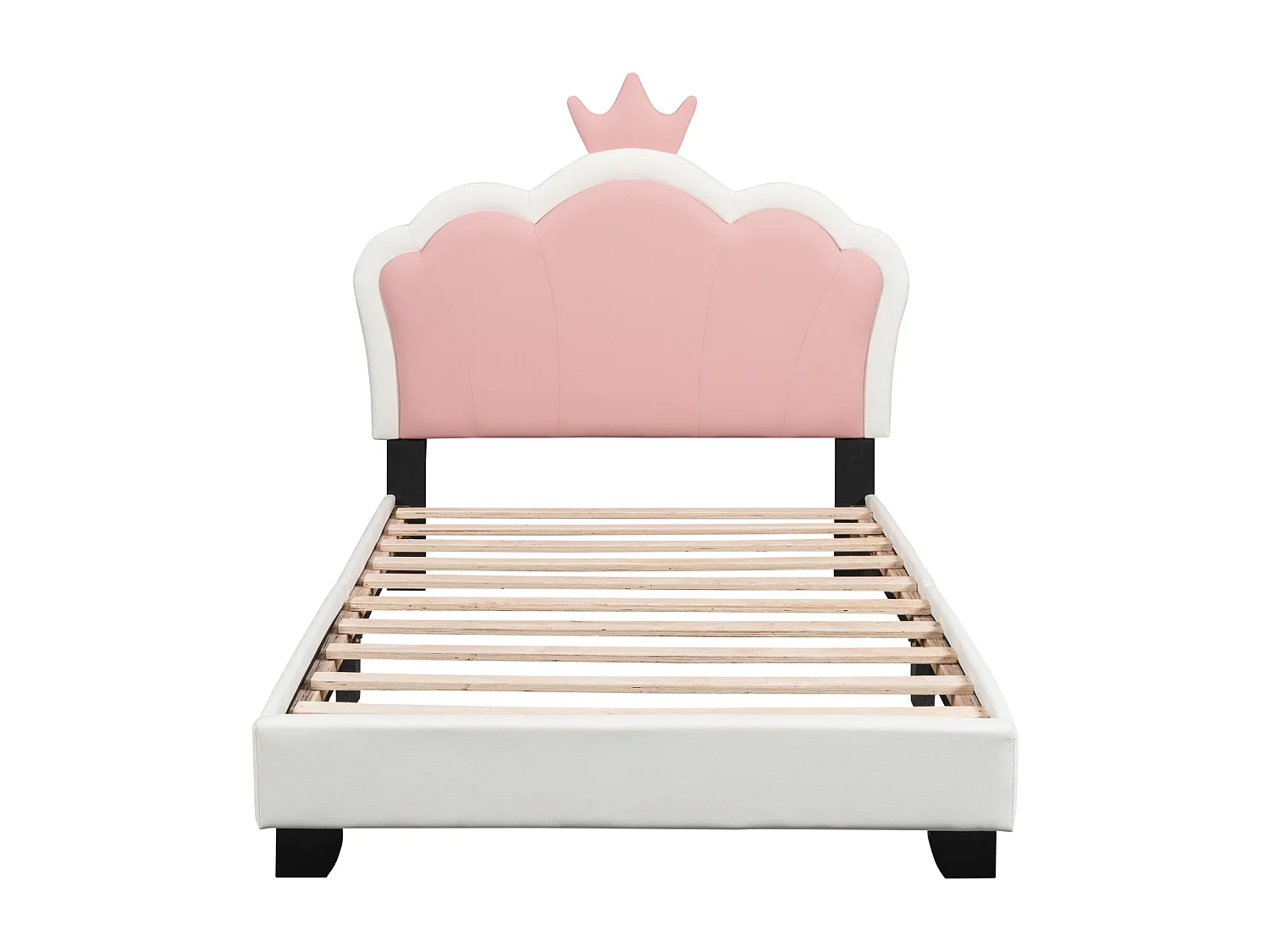Lit 90x200cm - Lit d'Enfant avec Tête de Lit en Forme de couronne + Sommier à Lattes - Blanc