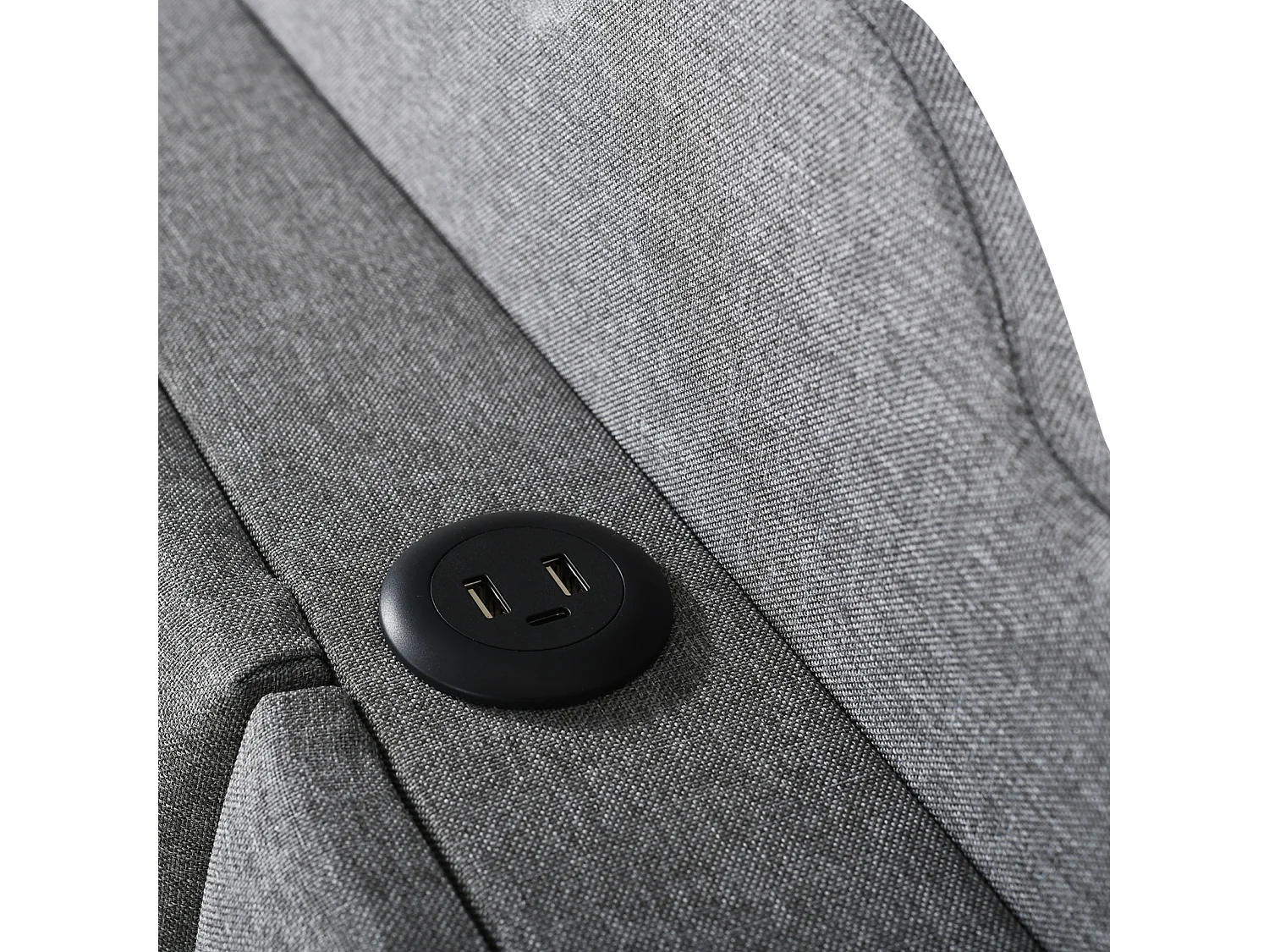 Lit adulte double 140x200cm, lit suspendu rembourré, avec sommier à lattes, tête de lit avec dossier et prise USB, cadre avec bande LED, Gris