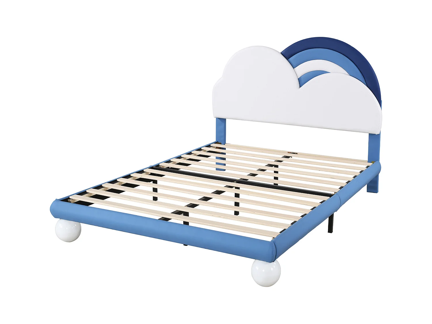 Gestoffeerd tweepersoonsbed 140x200cm, met lattenbodem en in hoogte verstelbaar hoofdbord, PU, ​​​​blauw