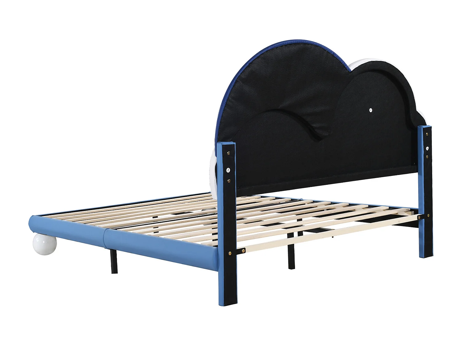 Gestoffeerd tweepersoonsbed 140x200cm, met lattenbodem en in hoogte verstelbaar hoofdbord, PU, ​​​​blauw