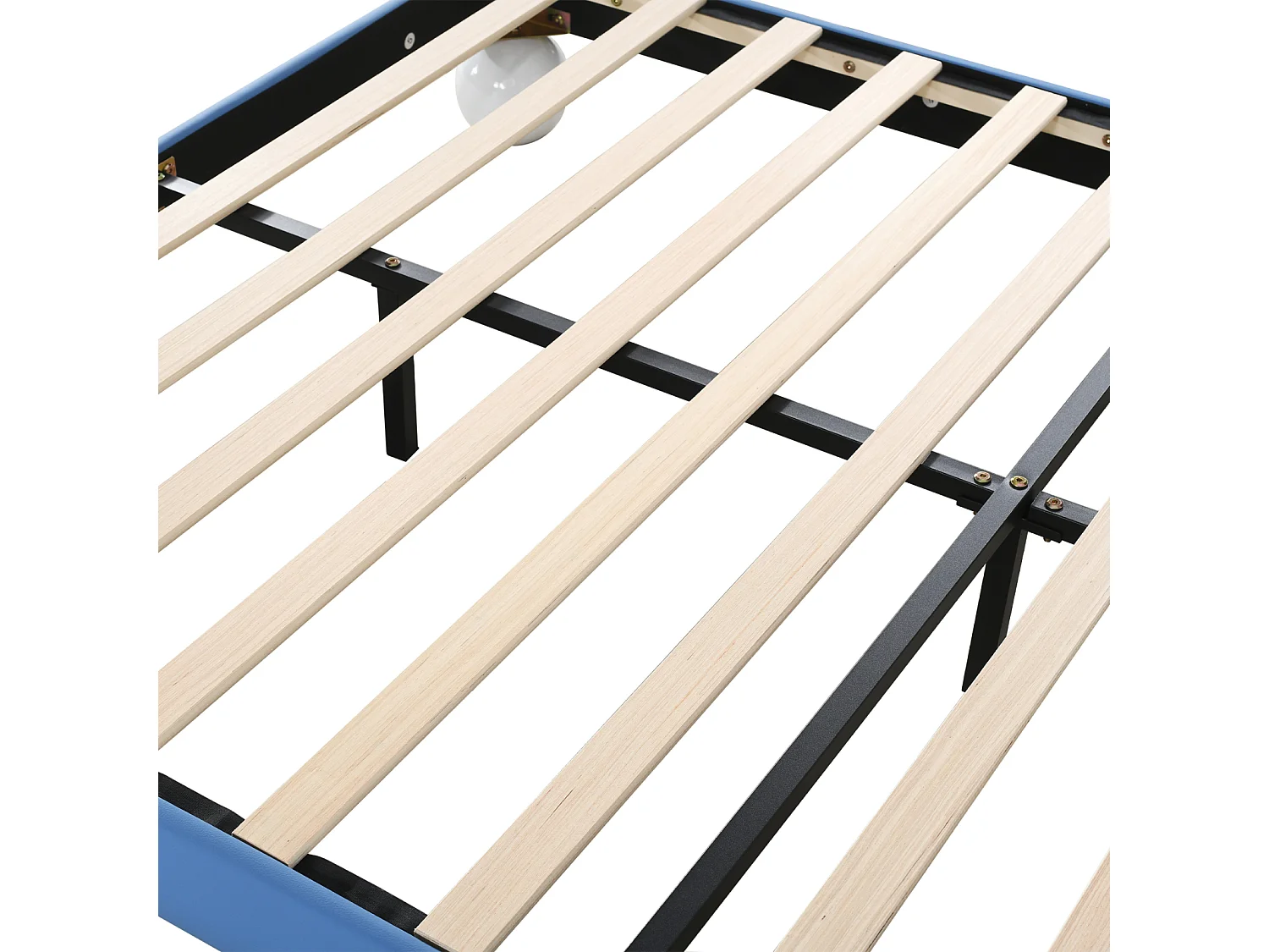 Gestoffeerd tweepersoonsbed 140x200cm, met lattenbodem en in hoogte verstelbaar hoofdbord, PU, ​​​​blauw