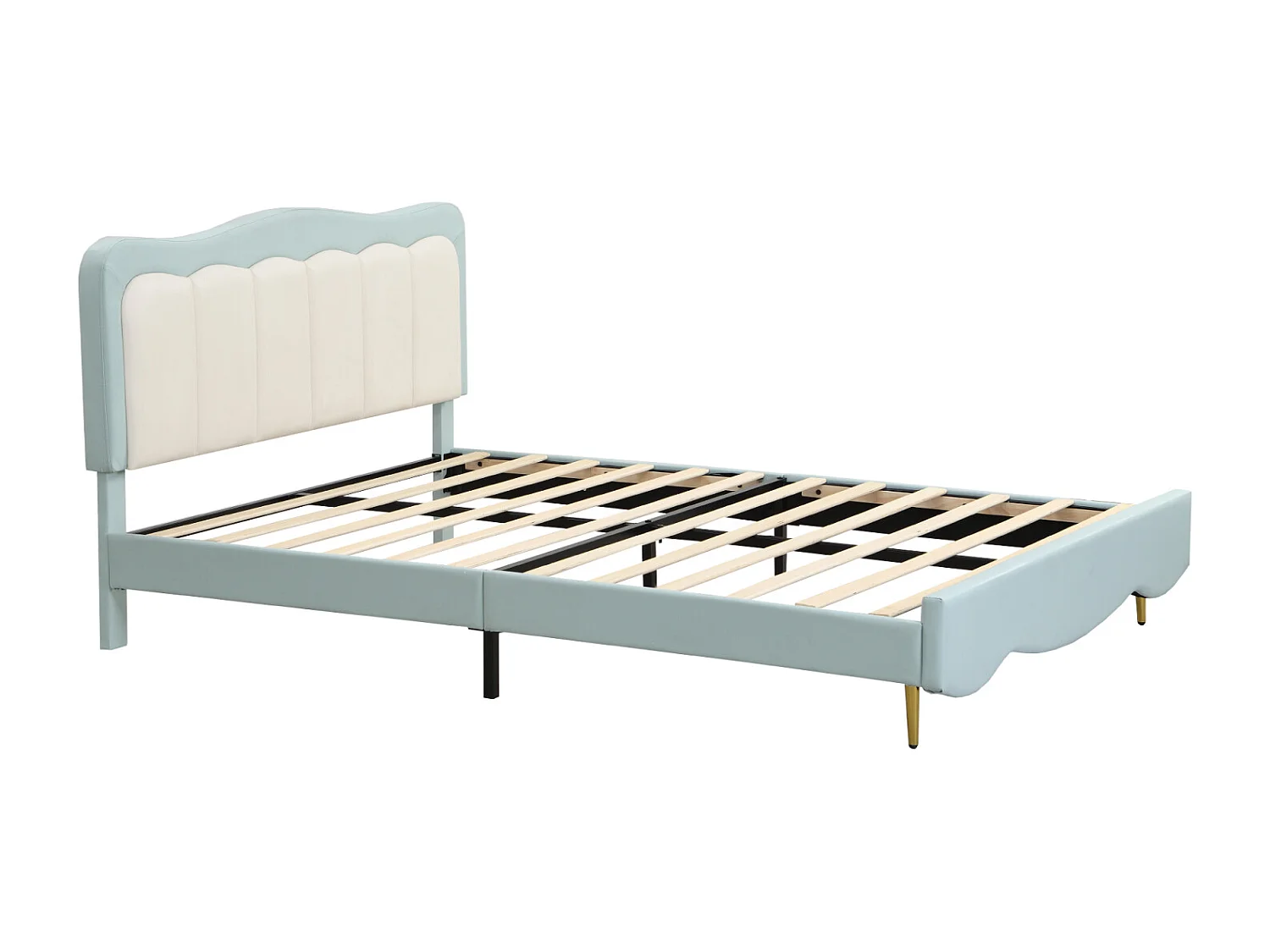 Volwassen bed 140x200cm, PU-lederen kinderbed, met lattenbodem, schattig hoofdbord, matras niet inbegrepen, lichtblauw